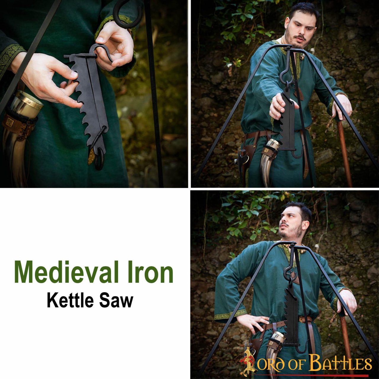 Hervidor Medieval de Hierro Forjado a Mano Sierra de Campamento Funcional - Imagen 5