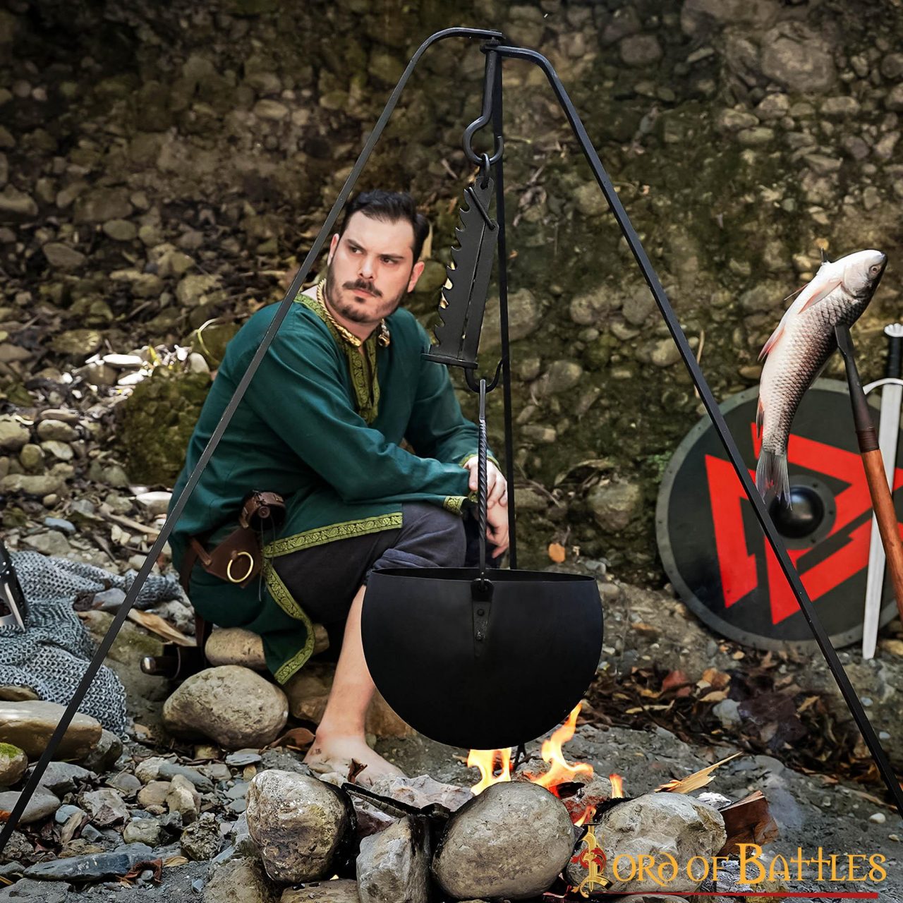 Hervidor Medieval de Hierro Forjado a Mano Sierra de Campamento Funcional - Imagen 9