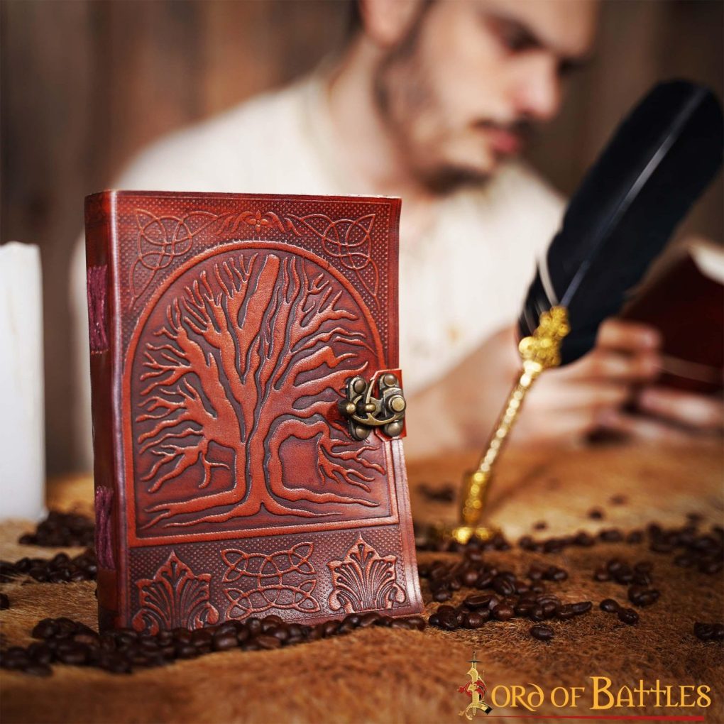 Diario Medieval de Cuero "el Árbol de la Vida" - Diario Artesanal con Cerradura de Latón - Imagen 13