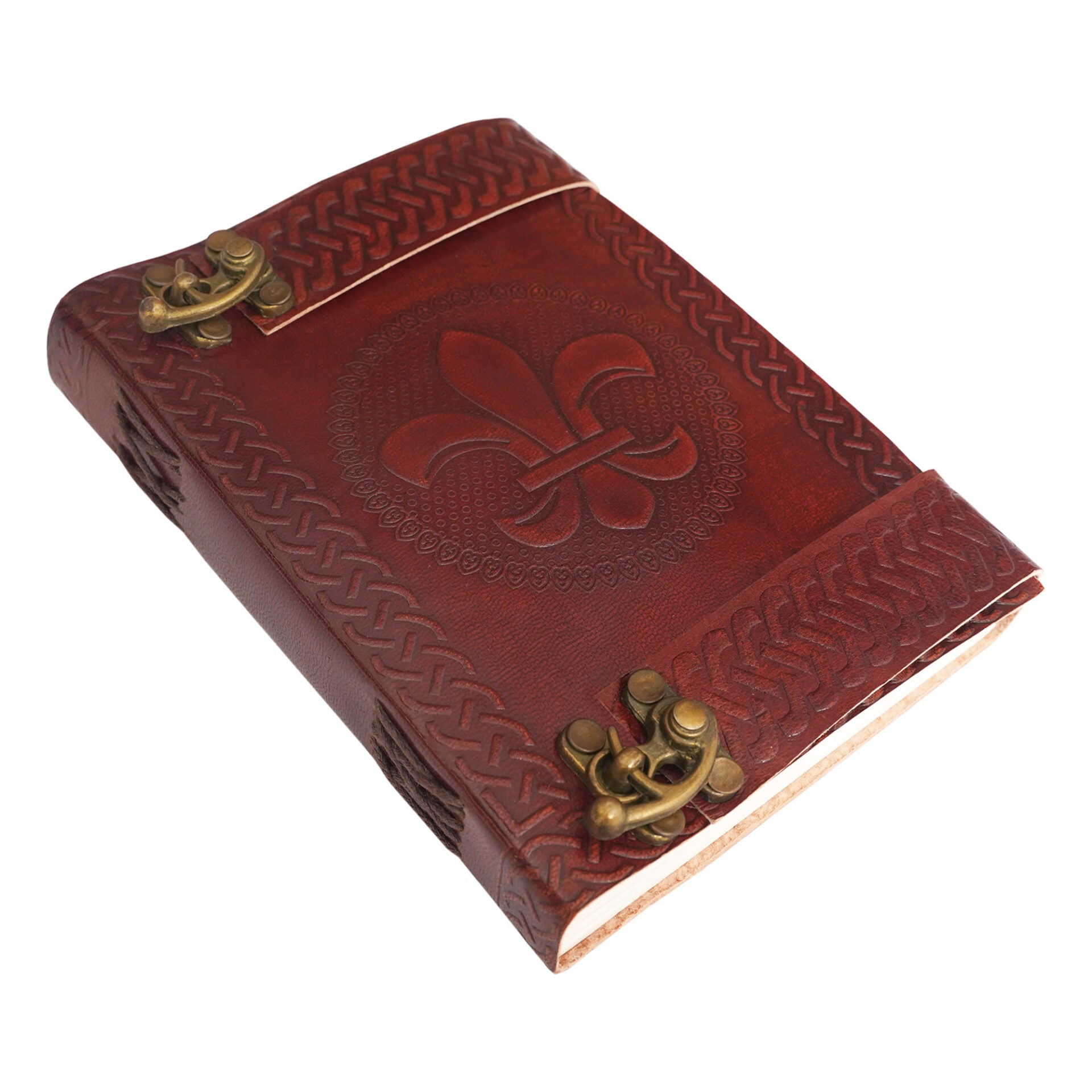 Diario Fleur de Lys de Piel Auténtica con Candado - Imagen 1