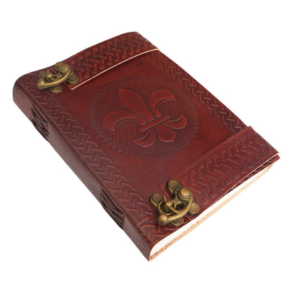Diario Fleur de Lys de Piel Auténtica con Candado - Imagen 1