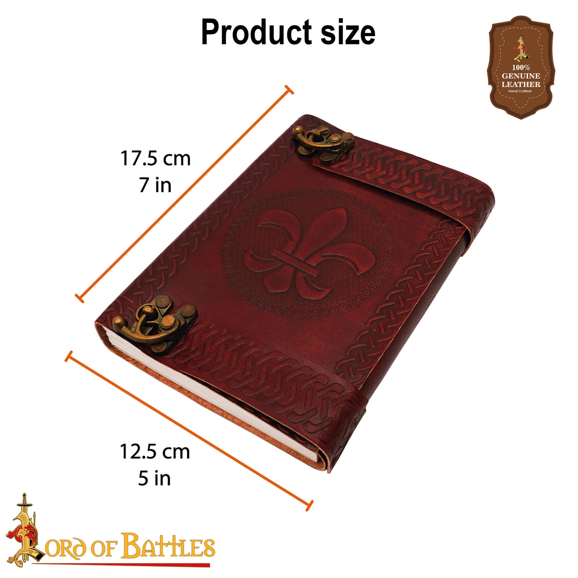 Diario Fleur de Lys de Piel Auténtica con Candado - Imagen 3