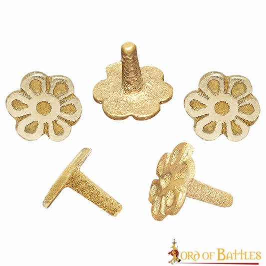 Rosetones de Latón para Cinturón - Juego de 5 Accesorios Florales Medievales de Latón para Decoración - Imagen 2