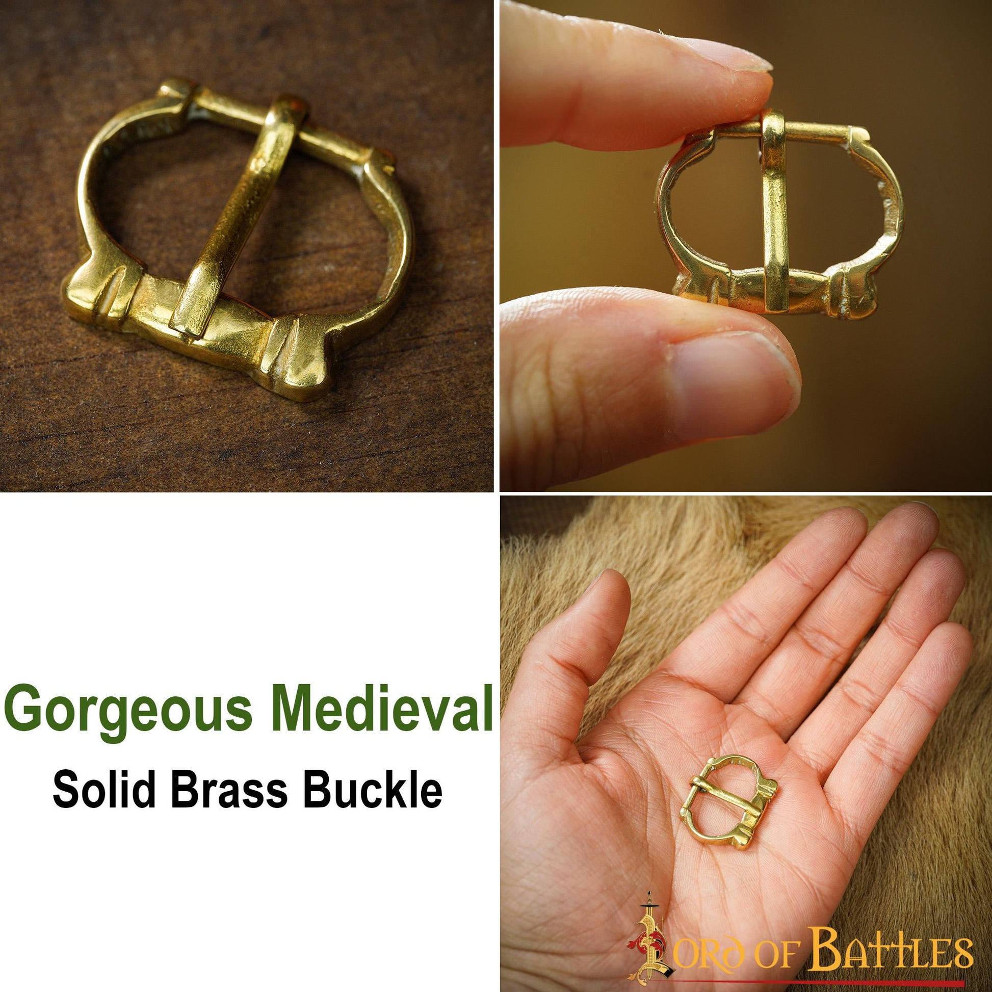 Pequeñas Hebillas Medievales de Latón para Cinturón - Juego de 5 Piezas Acabadas a Mano (réplica de 1200-1400) - Imagen 11