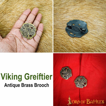 Broche Vikingo de Animal Agarrado - Latón Antiguo - Imagen 11