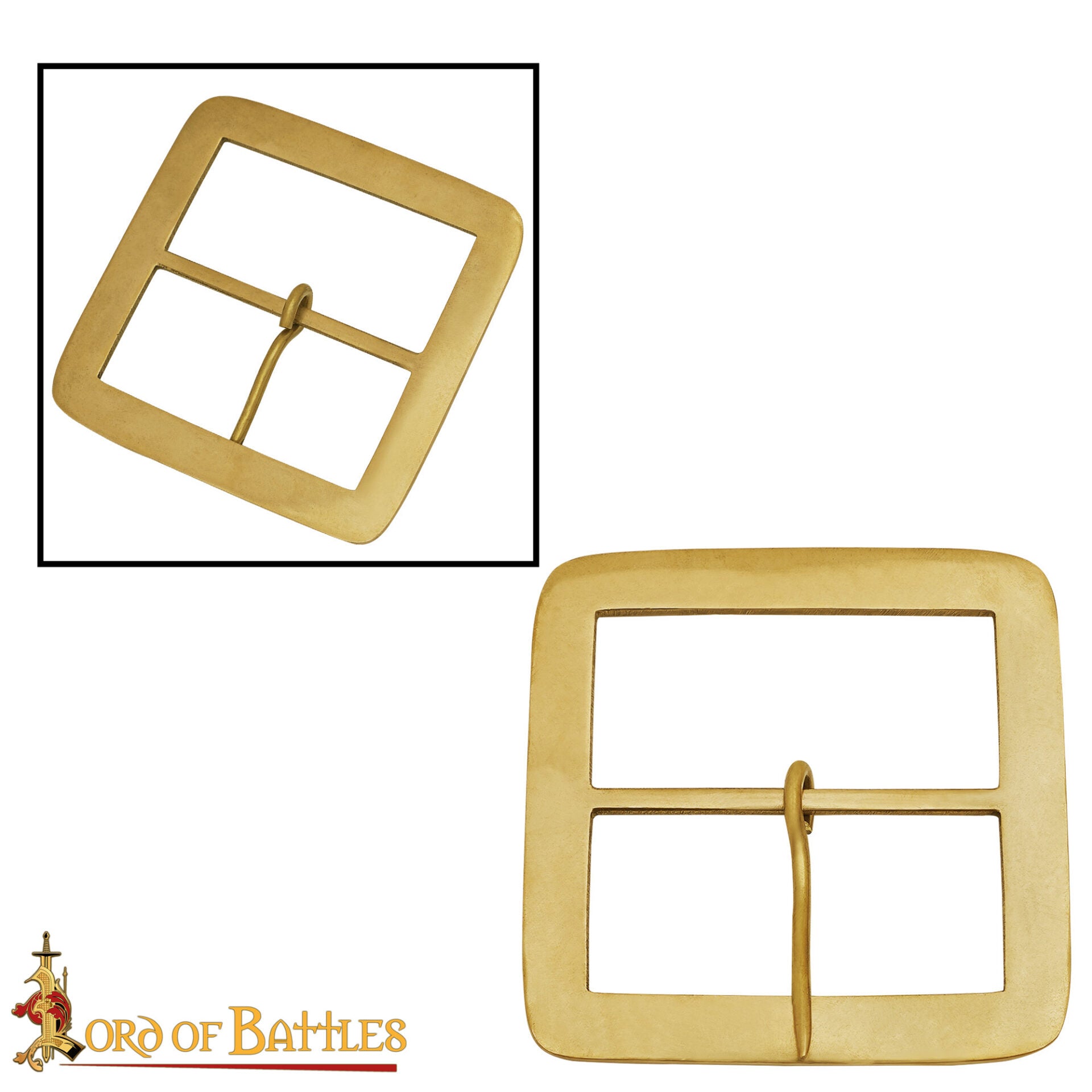 Hebilla Cuadrada Medieval de Latón Macizo - 3.6" para Cinturones Anchos de Cuero y Accesorios de Disfraces - Imagen 9