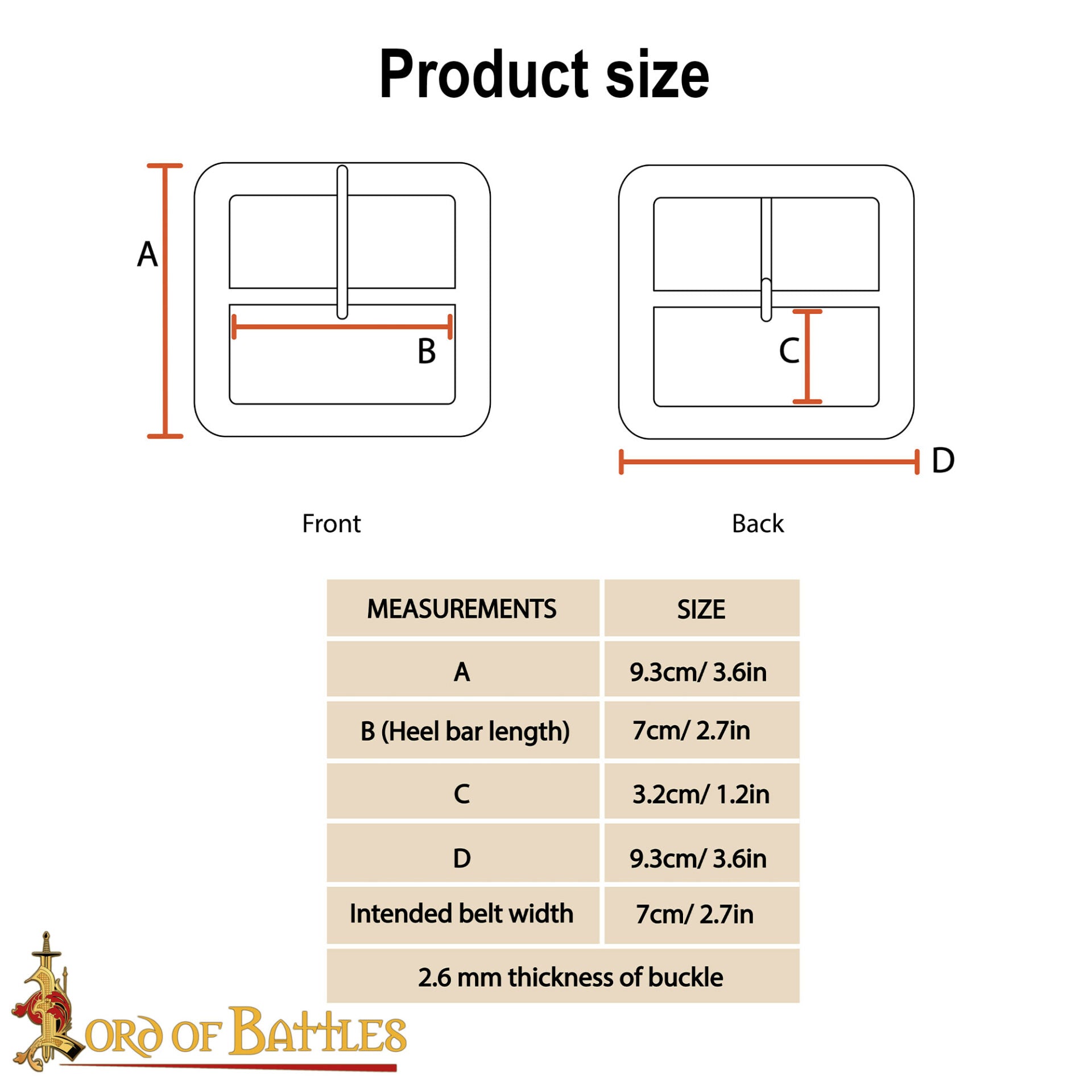 Hebilla Cuadrada Medieval de Latón Macizo - 3.6" para Cinturones Anchos de Cuero y Accesorios de Disfraces - Imagen 10