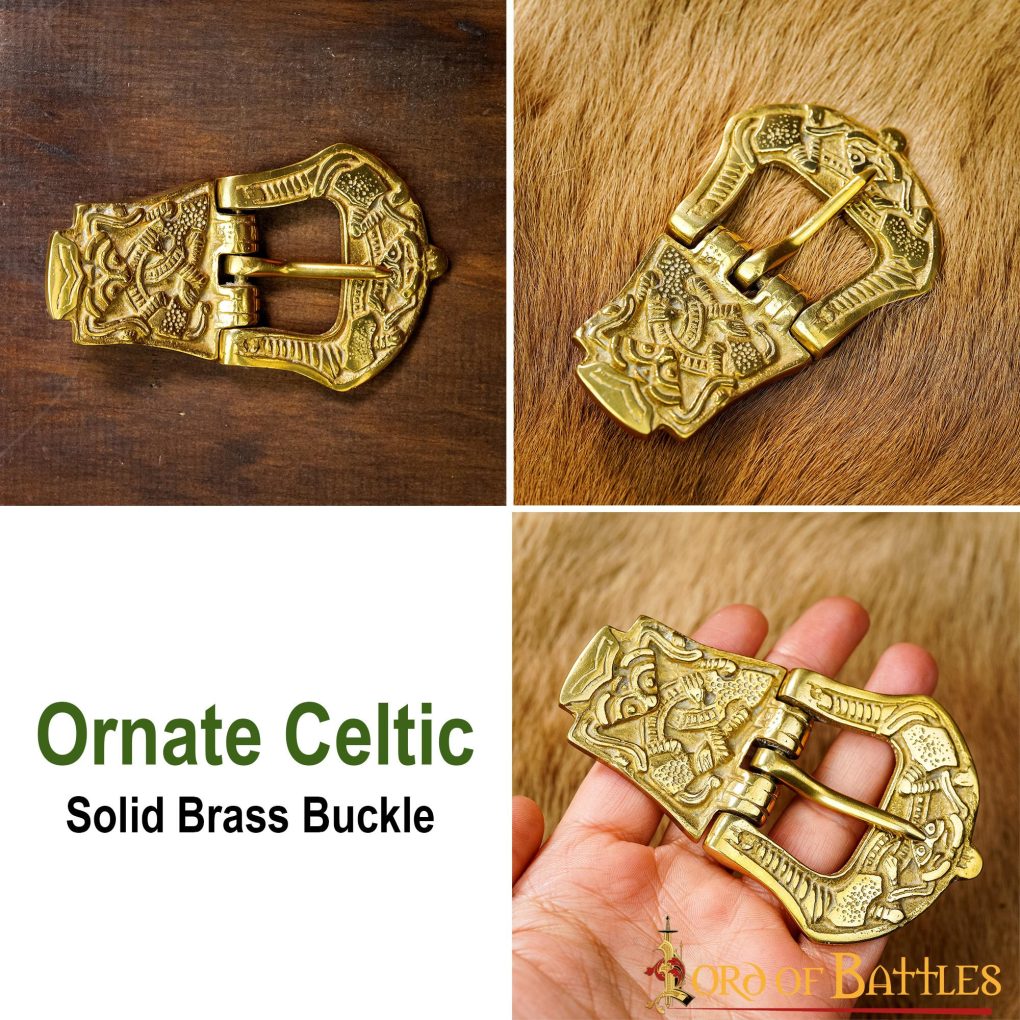 Hebilla de Cinturón Vikinga Diseño Celta Latón Puro Accesorio para Cinturón - Imagen 4