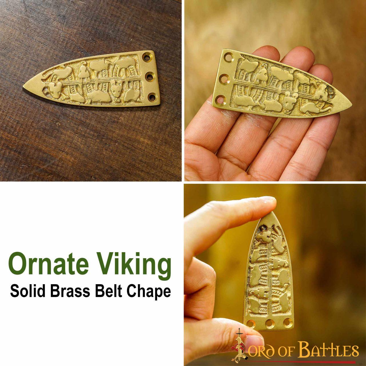 Serpiente Vikinga Grabada Cinturón Medieval Chape Puro Latón Macizo Accesorio - Imagen 14