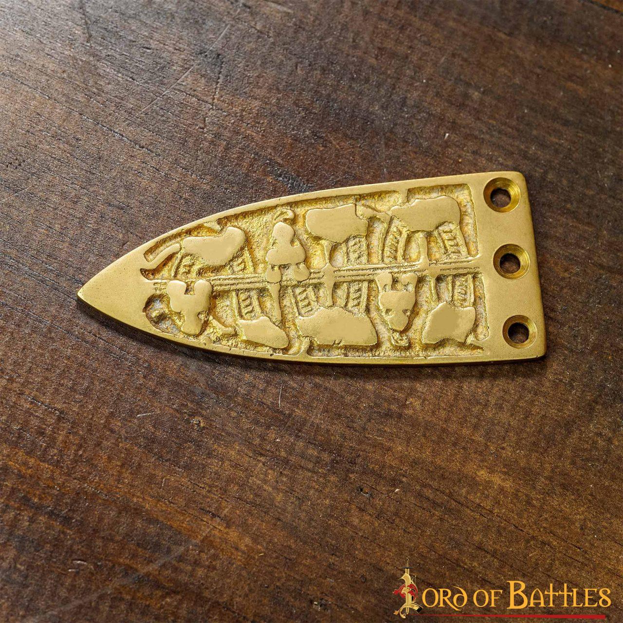 Serpiente Vikinga Grabada Cinturón Medieval Chape Puro Latón Macizo Accesorio - Imagen 6