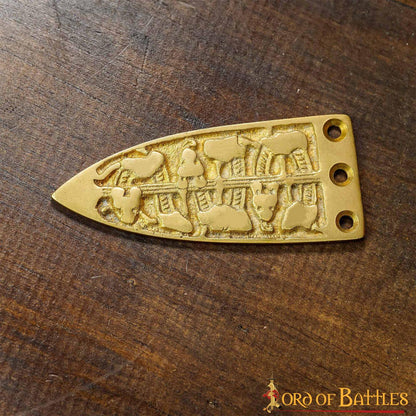 Serpiente Vikinga Grabada Cinturón Medieval Chape Puro Latón Macizo Accesorio - Imagen 6