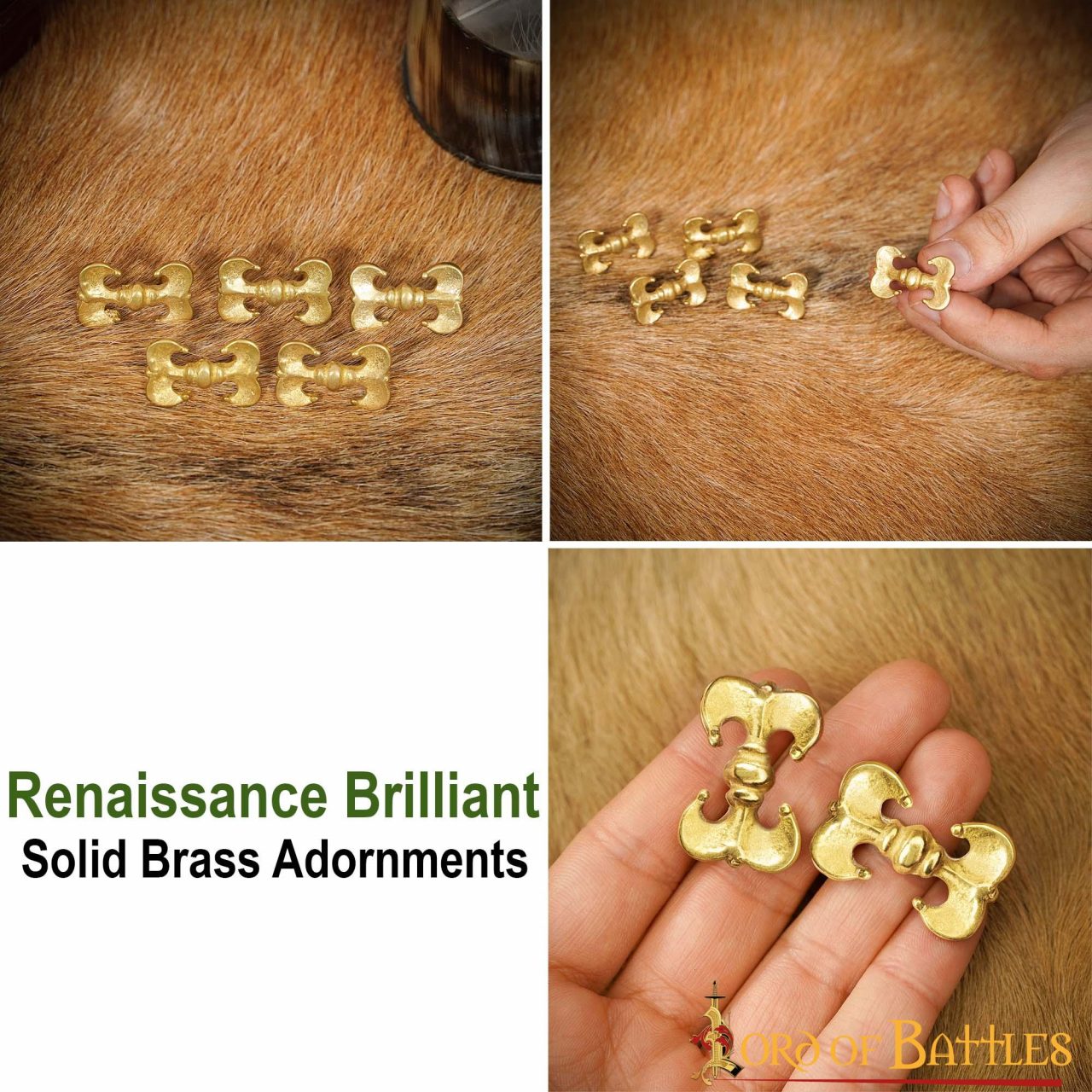 Tachuelas Medievales de Latón para Cinturón - Juego de 5 Cochos Renacentistas de Latón Macizo - Imagen 4