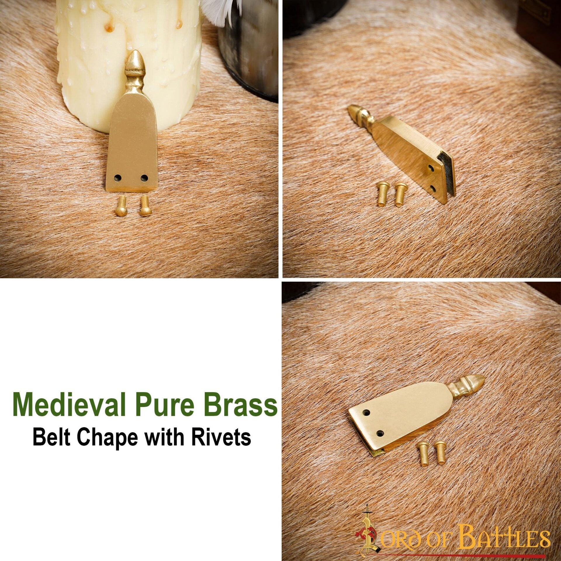 Chape Medieval de Latón para Cinturón - Terminal de Cinturón con Remaches para Cinturones de Cuero - Imagen 10