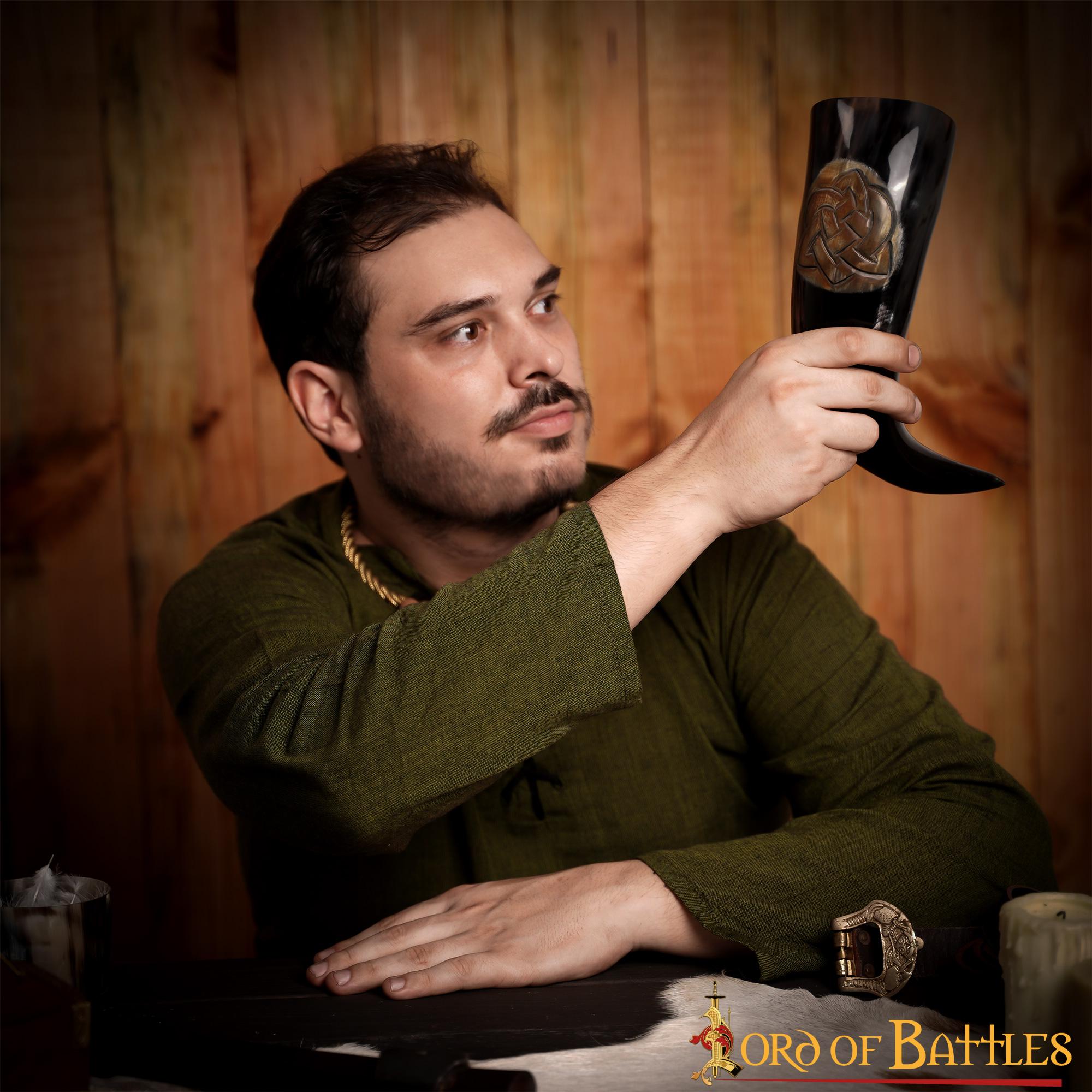 Cuerno para Beber "el Juramento Trenzado" 400 - 500 Ml Cuerno de Buey Auténtico Hecho a Mano - Imagen 11