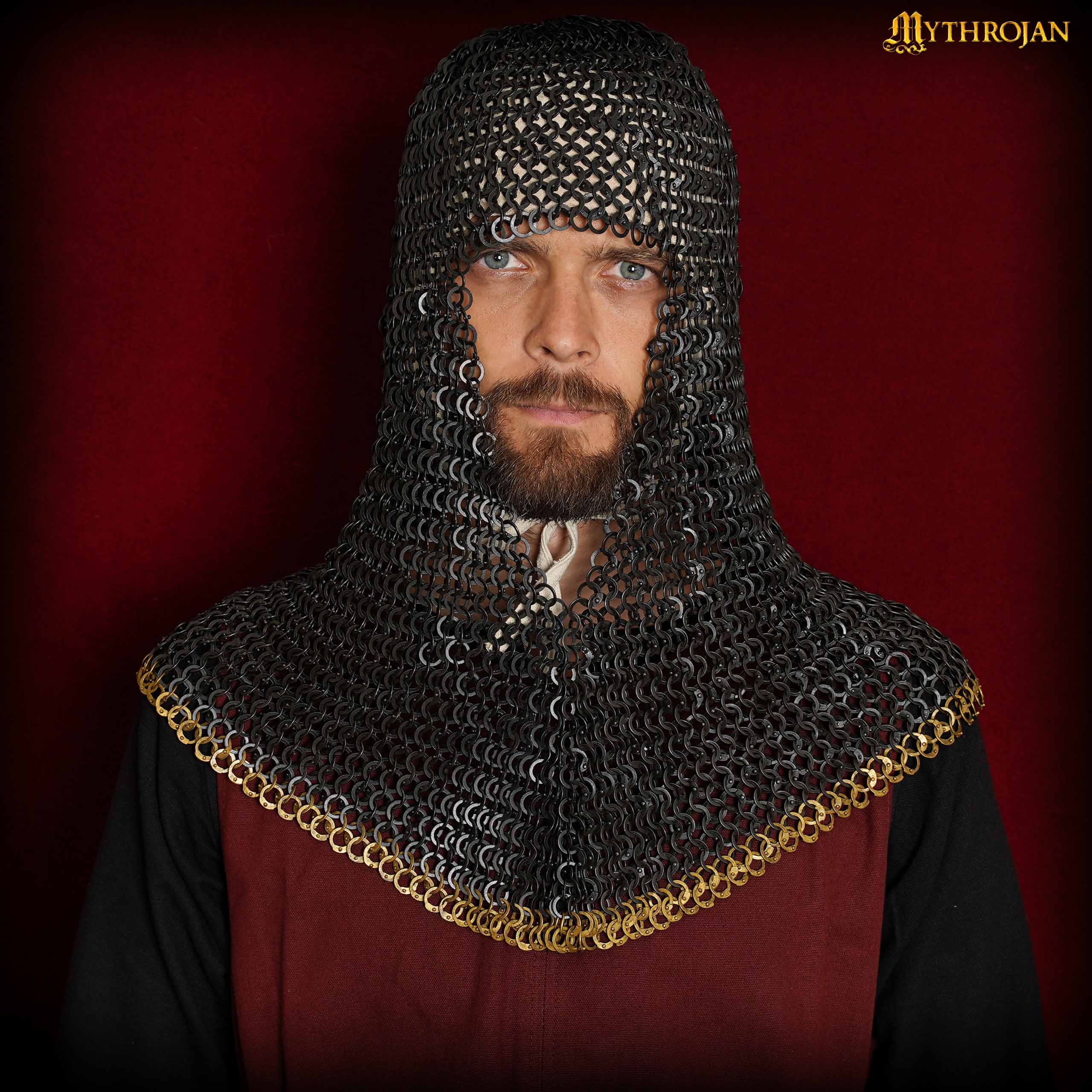 Cota de Malla Medieval 9mm 18g Anillo Plano Remache Redondo Ennegrecido con Adornos de Latón - Imagen 6