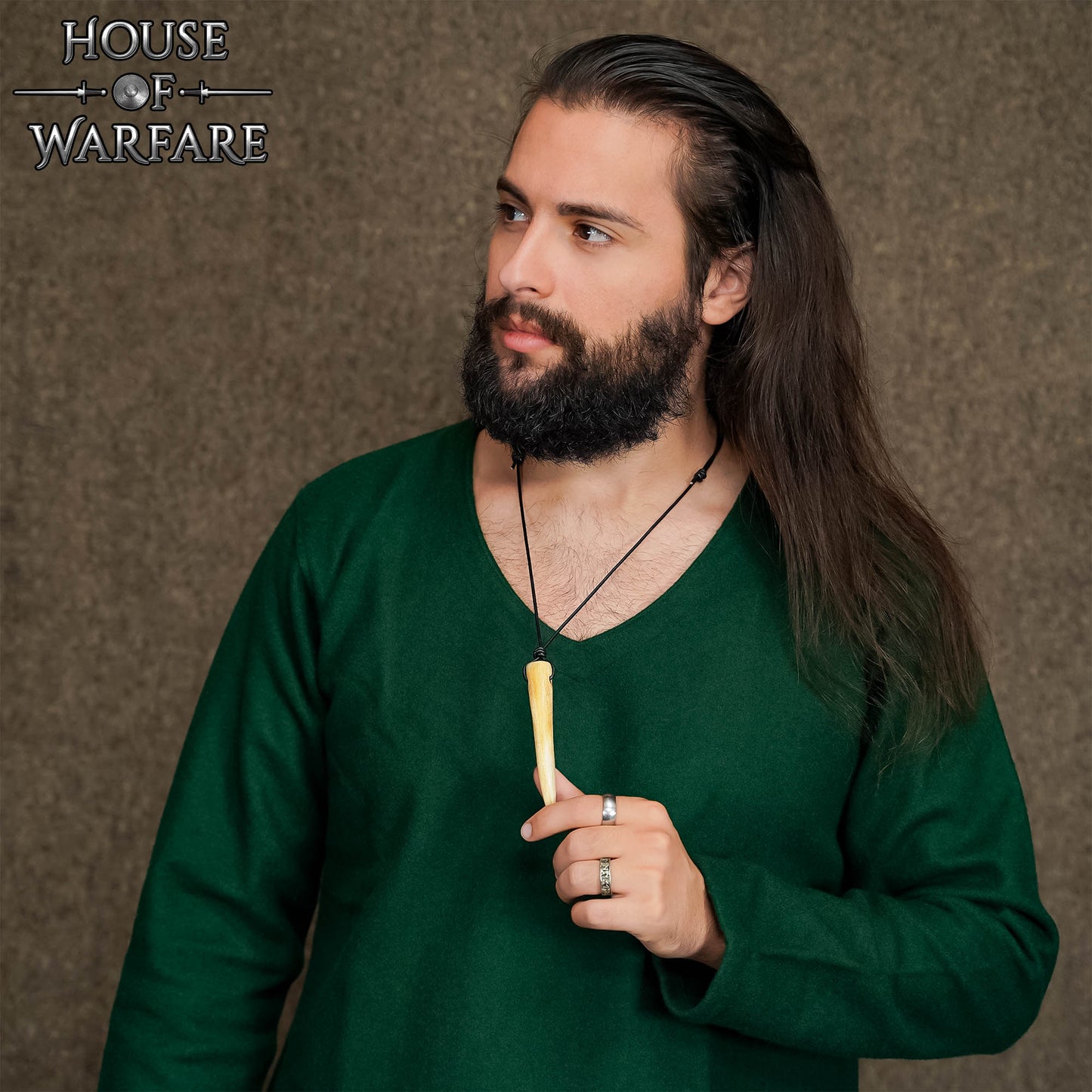 Collar Colgante Cuerno Vikingo con Cordón de Cuero Ajustable - 4" Cuerno Natural Pulido - Imagen 2