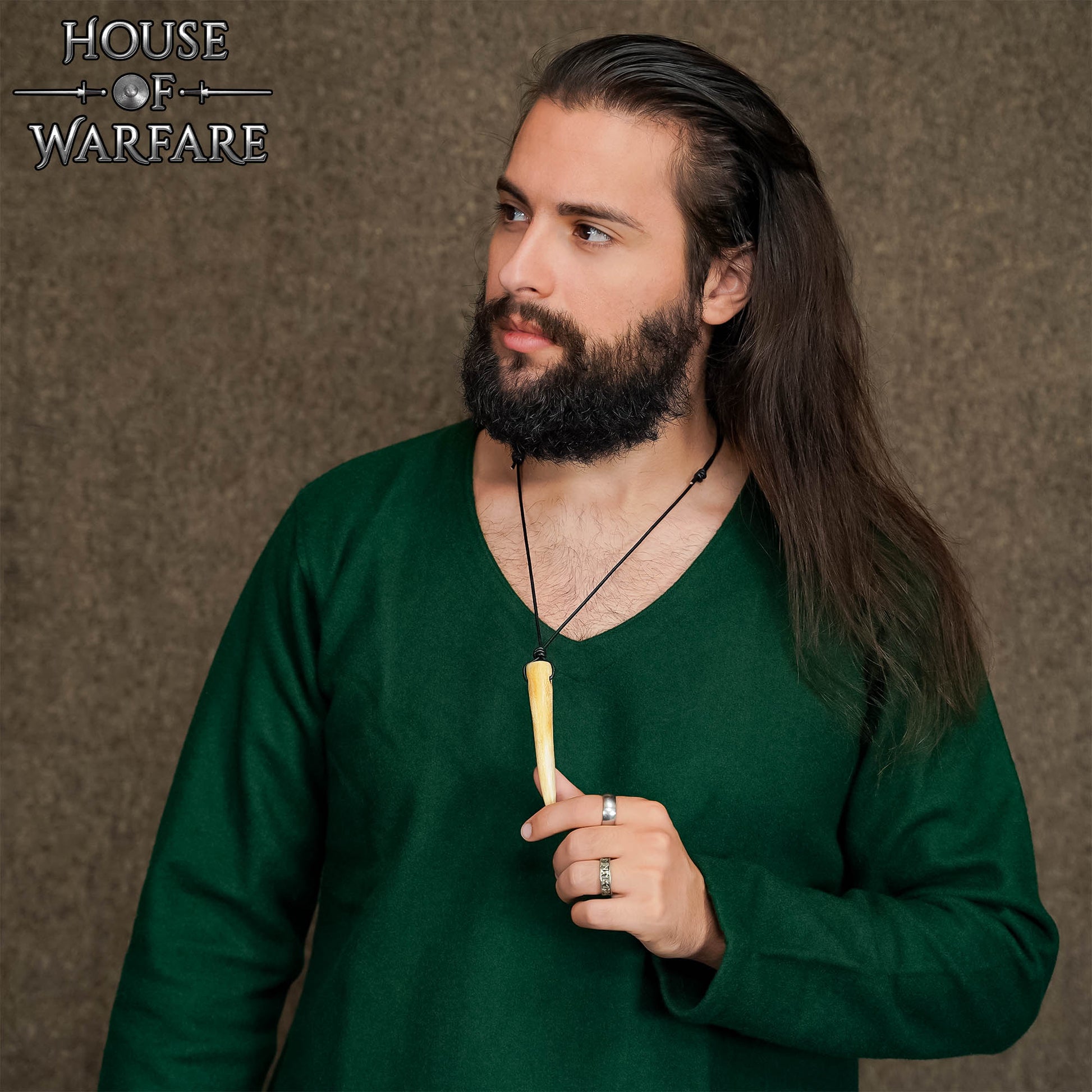 Collar Colgante Cuerno Vikingo con Cordón de Cuero Ajustable - 4" Cuerno Natural Pulido - Imagen 2