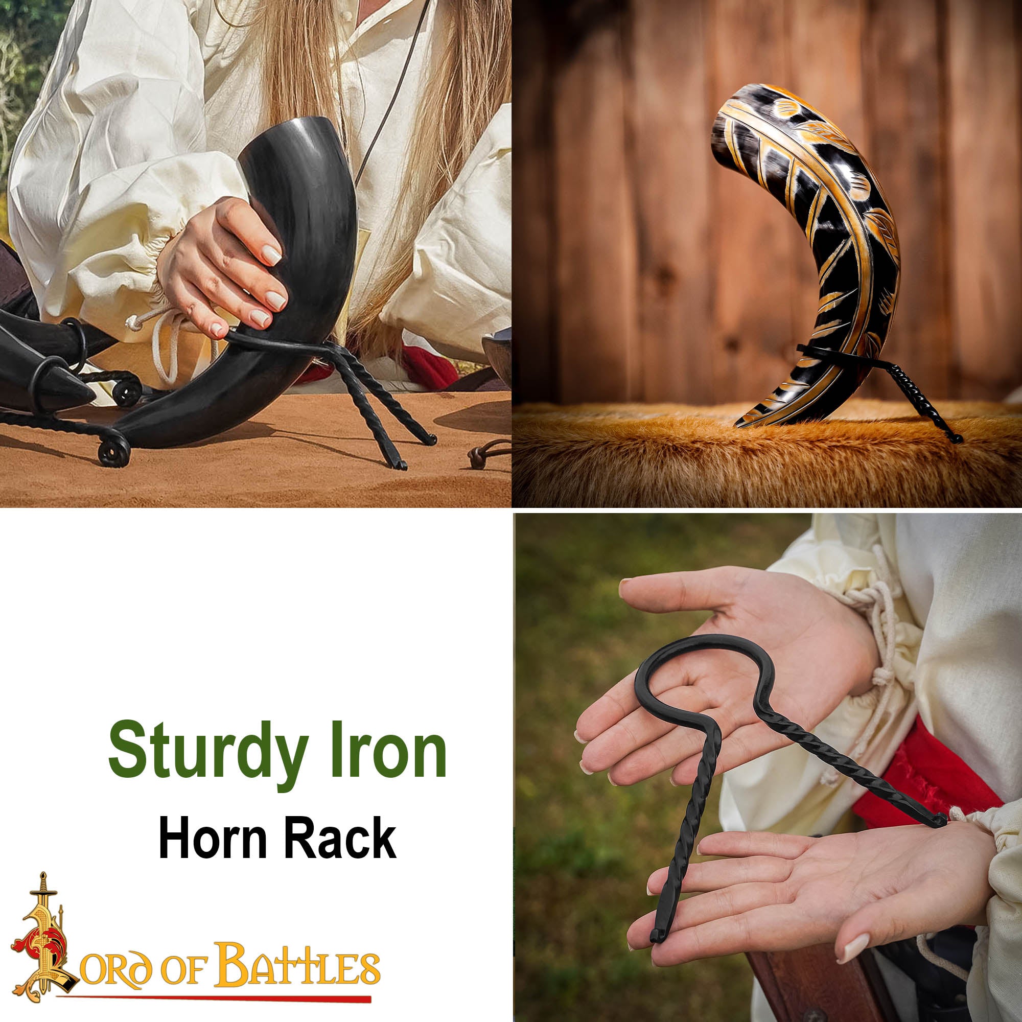 Soporte Medieval de Hierro Forjado para Cuernos de Beber - Soporte para Cuernos Forjado a Mano con Acabado de Aceite Ennegrecido - Imagen 7