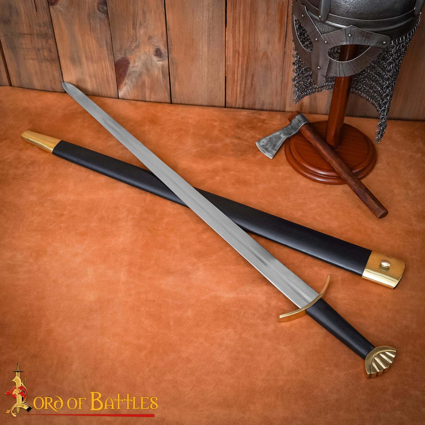 Espada Vikinga Decorativa de Acero Forjada a Mano con Pomo y Vaina de Latón -espada de Exposición Pulida - Imagen 2
