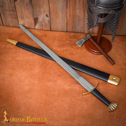Espada Vikinga Decorativa de Acero Forjada a Mano con Pomo y Vaina de Latón -espada de Exposición Pulida - Imagen 2