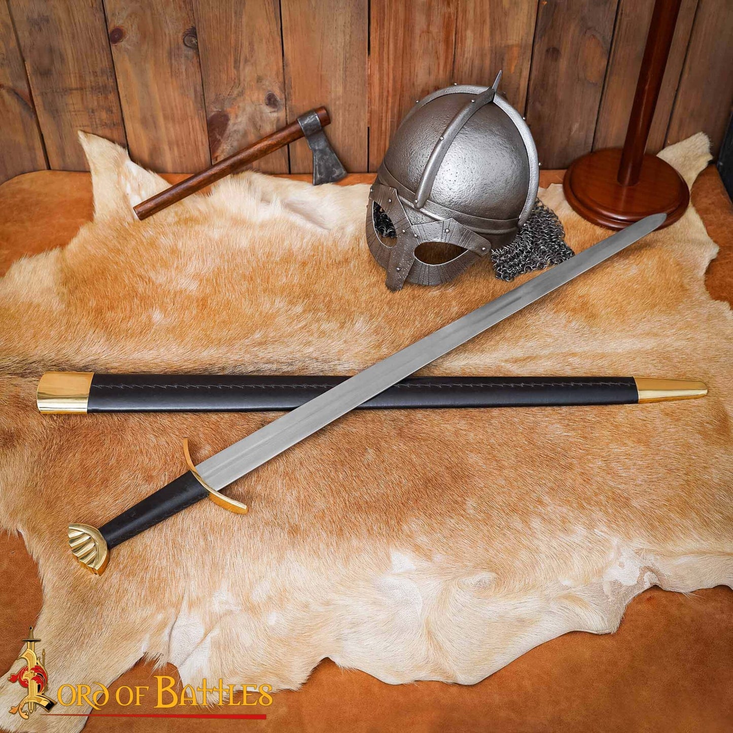 Espada Vikinga Decorativa de Acero Forjada a Mano con Pomo y Vaina de Latón -espada de Exposición Pulida - Imagen 1