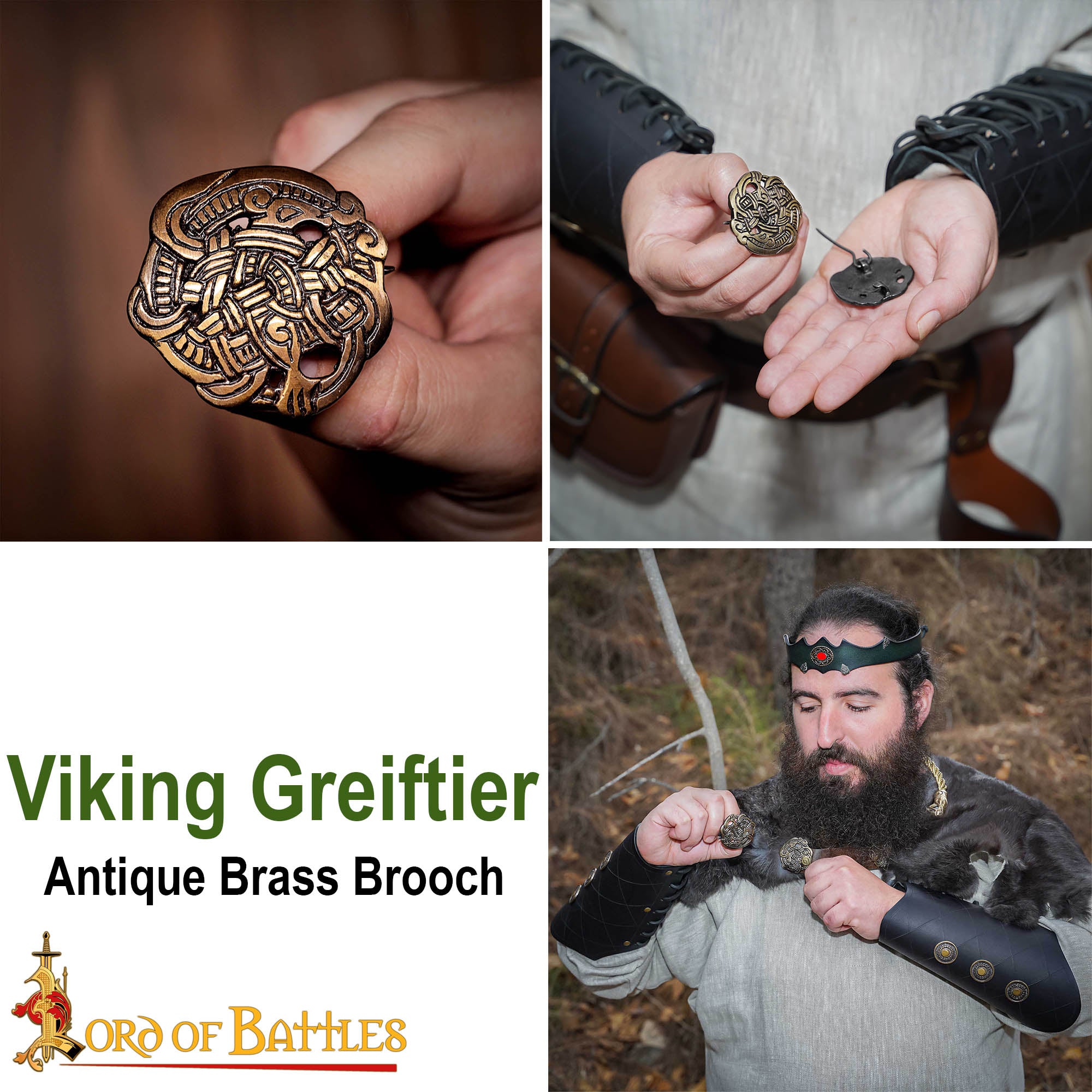 Broche Vikingo de Animal Agarrado - Latón Antiguo - Imagen 8