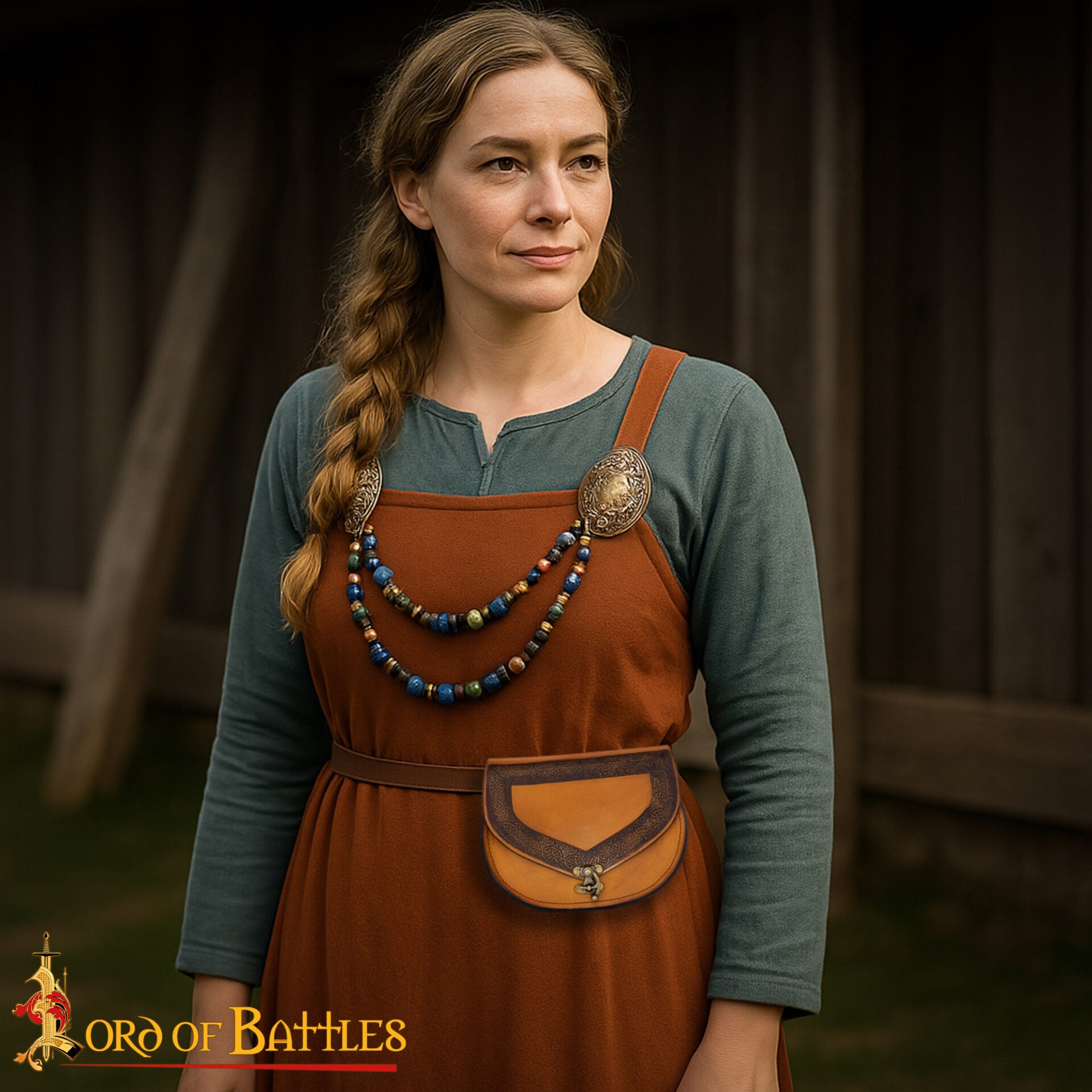 Riñonera Medieval de Cuero Marrón con Diseño Celta en Relieve - Imagen 2