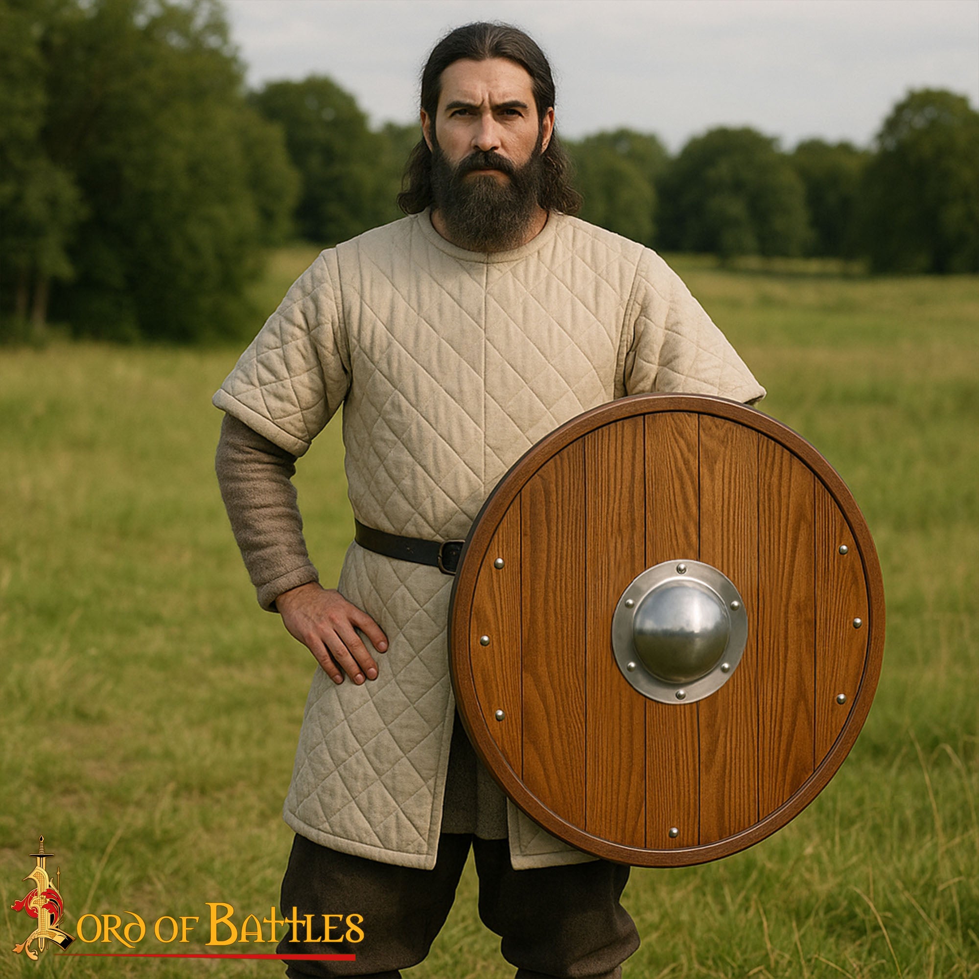 Escudo de Acero Pulido Medio Jefe Umbo - 14 Calibre Centro de Cúpula Hecha a Mano con Remaches - Imagen 2