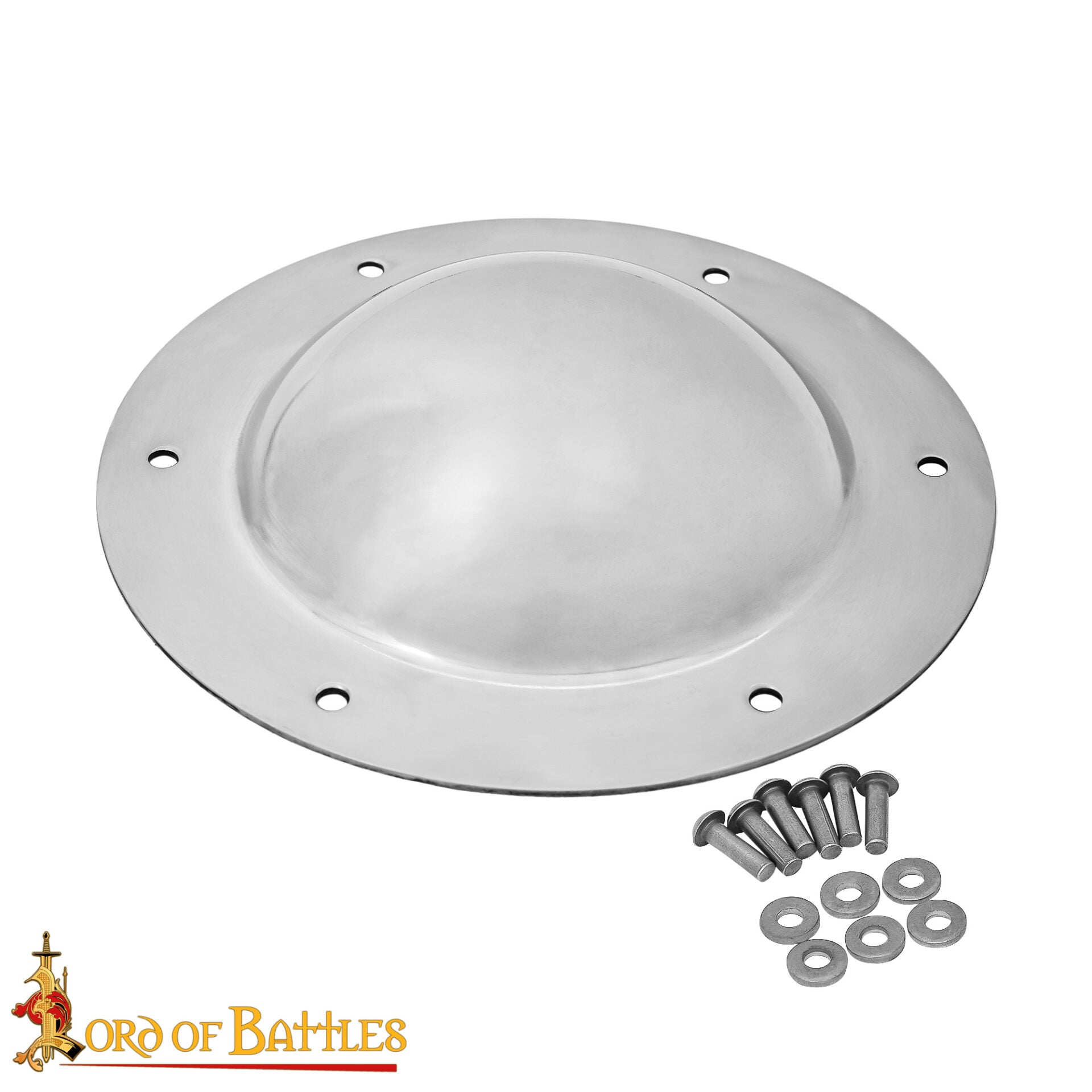 Escudo de Acero Pulido Medio Jefe Umbo - 14 Calibre Centro de Cúpula Hecha a Mano con Remaches - Imagen 5