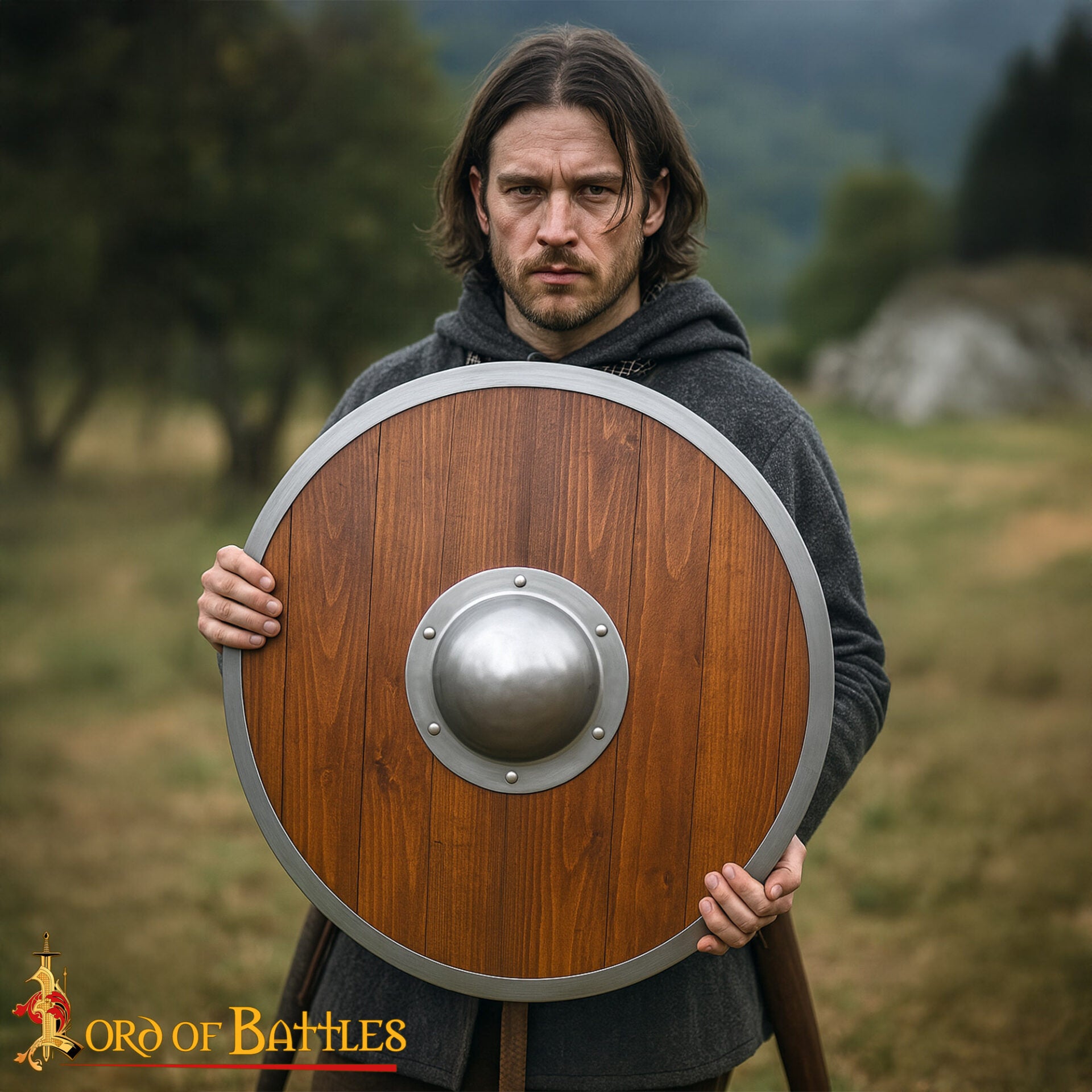 Escudo de Acero Pulido Medio Jefe Umbo - 14 Calibre Centro de Cúpula Hecha a Mano con Remaches - Imagen 6