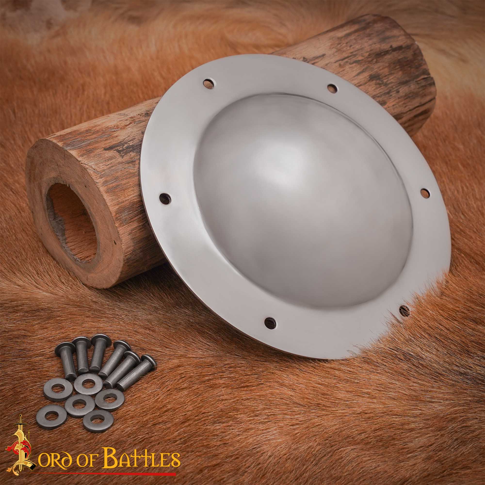 Escudo de Acero Pulido Medio Jefe Umbo - 14 Calibre Centro de Cúpula Hecha a Mano con Remaches - Imagen 7