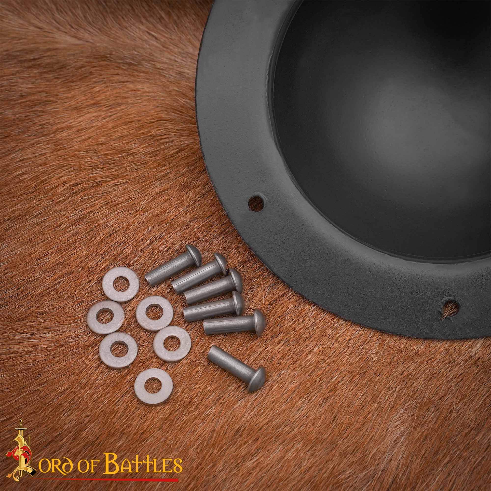 Escudo de Acero Pulido Medio Jefe Umbo - 14 Calibre Centro de Cúpula Hecha a Mano con Remaches - Imagen 8