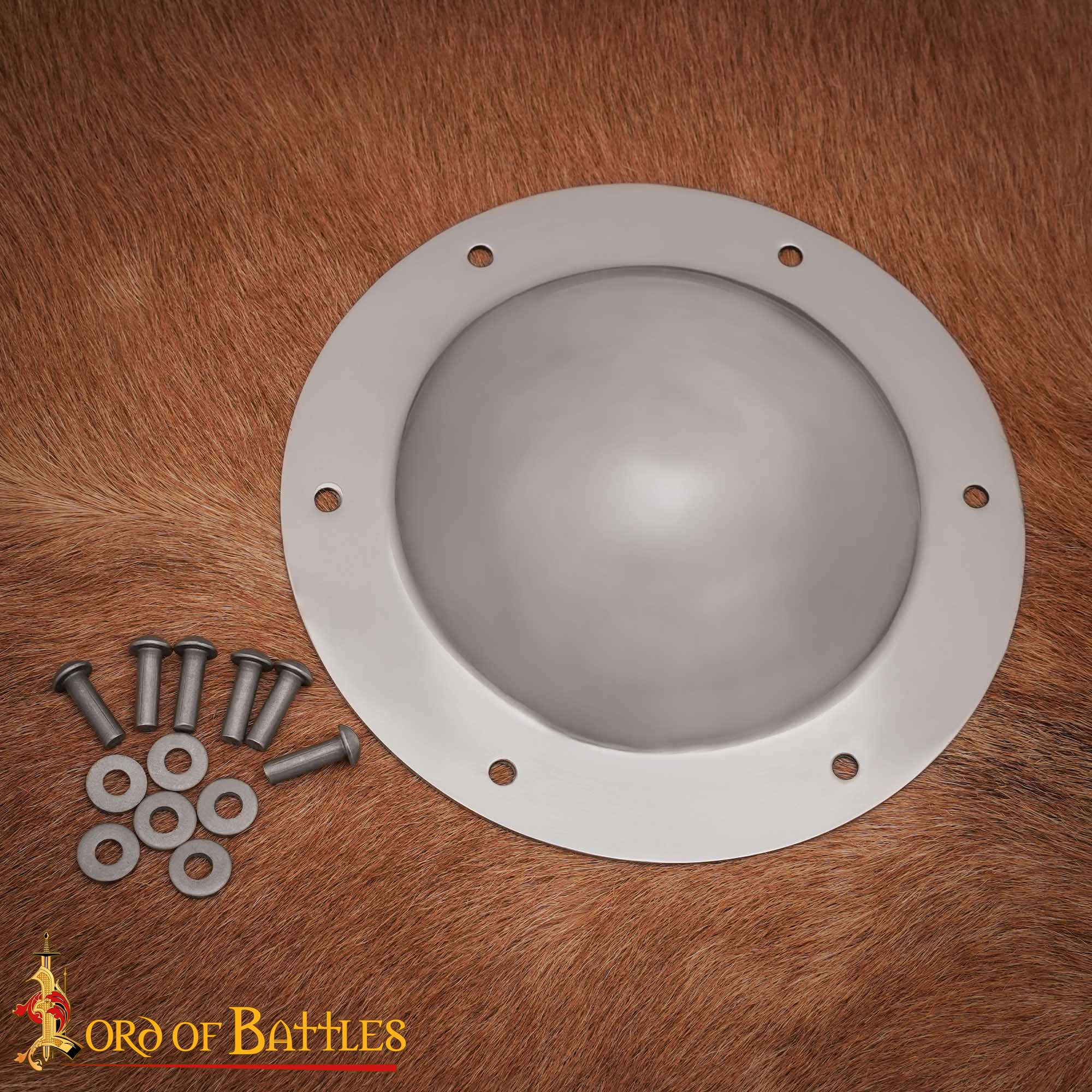 Escudo de Acero Pulido Medio Jefe Umbo - 14 Calibre Centro de Cúpula Hecha a Mano con Remaches - Imagen 1