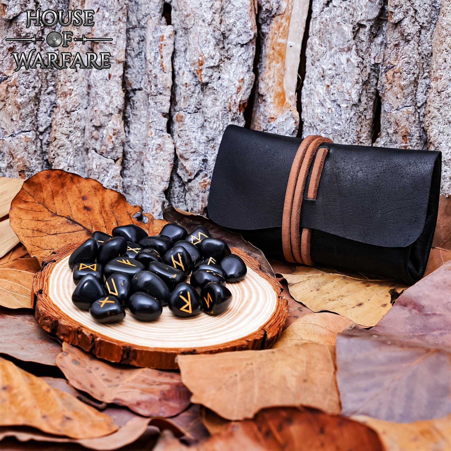 Juego de Piedras Rúnicas Vikingas con Estuche de Cuero Negro - Adivinación y Estrategia Nórdica - Imagen 2