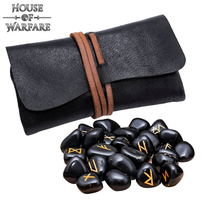 Juego de Piedras Rúnicas Vikingas con Estuche de Cuero Negro - Adivinación y Estrategia Nórdica - Imagen 4