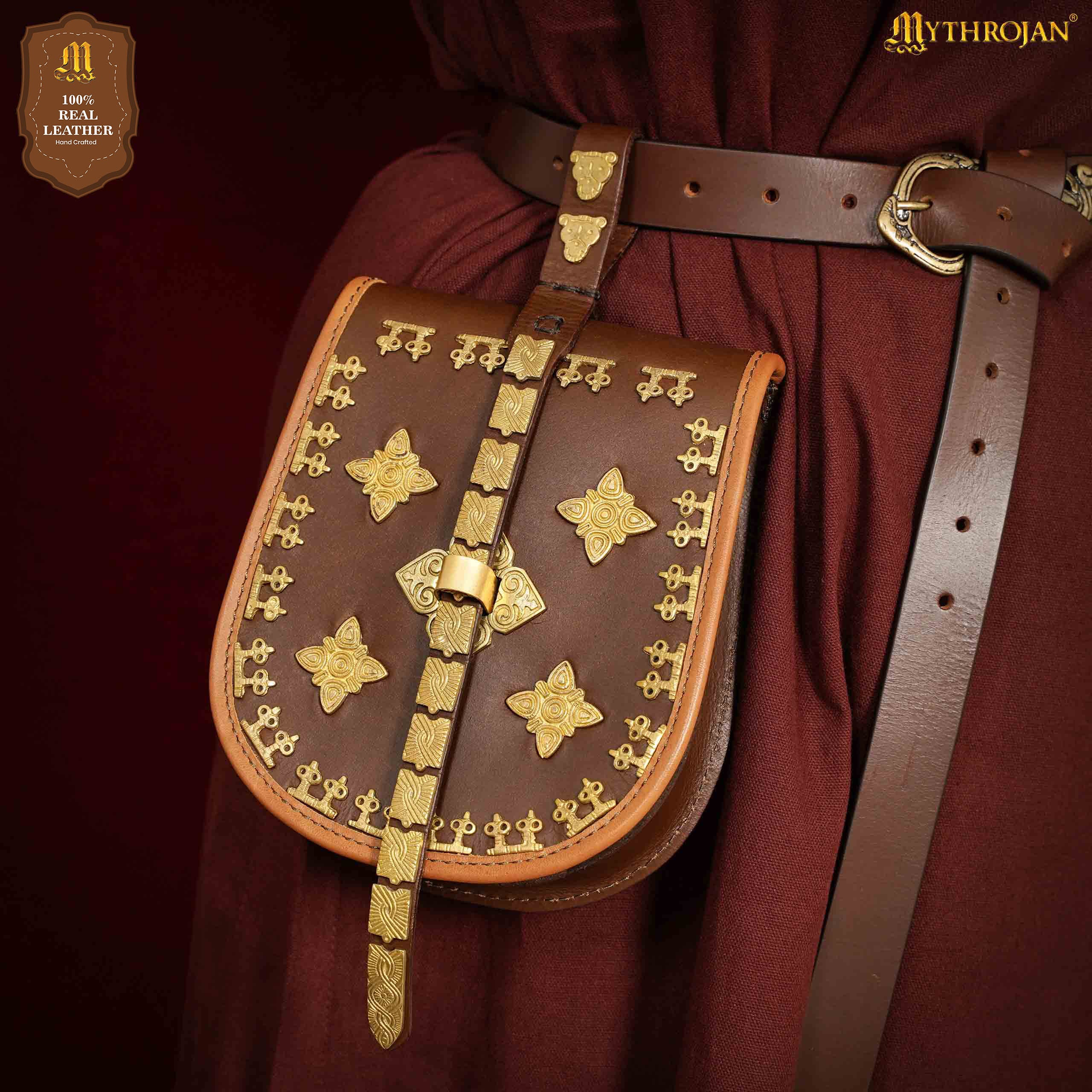 Mythrojan Birka Bolsa de Cuero Vikingo Tarsoly - Bolsa para Cinturón Auténtica Hecha a Mano Basada en Originales Históricos - Accesorio Nórdico de Cuero Auténtico - Imagen 2