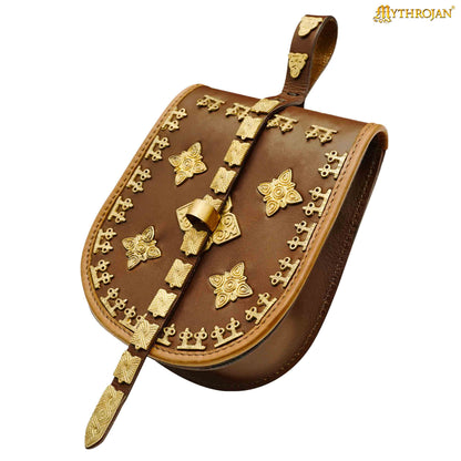 Mythrojan Birka Bolsa de Cuero Vikingo Tarsoly - Bolsa para Cinturón Auténtica Hecha a Mano Basada en Originales Históricos - Accesorio Nórdico de Cuero Auténtico - Imagen 4