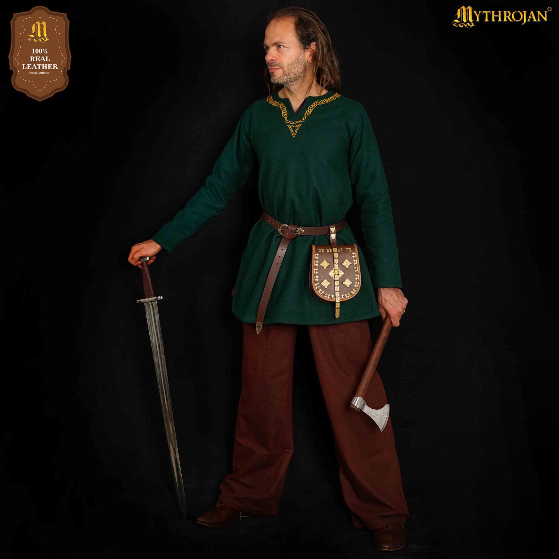 Mythrojan Birka Bolsa de Cuero Vikingo Tarsoly - Bolsa para Cinturón Auténtica Hecha a Mano Basada en Originales Históricos - Accesorio Nórdico de Cuero Auténtico - Imagen 5