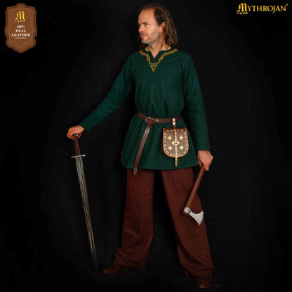 Mythrojan Birka Bolsa de Cuero Vikingo Tarsoly - Bolsa para Cinturón Auténtica Hecha a Mano Basada en Originales Históricos - Accesorio Nórdico de Cuero Auténtico - Imagen 5