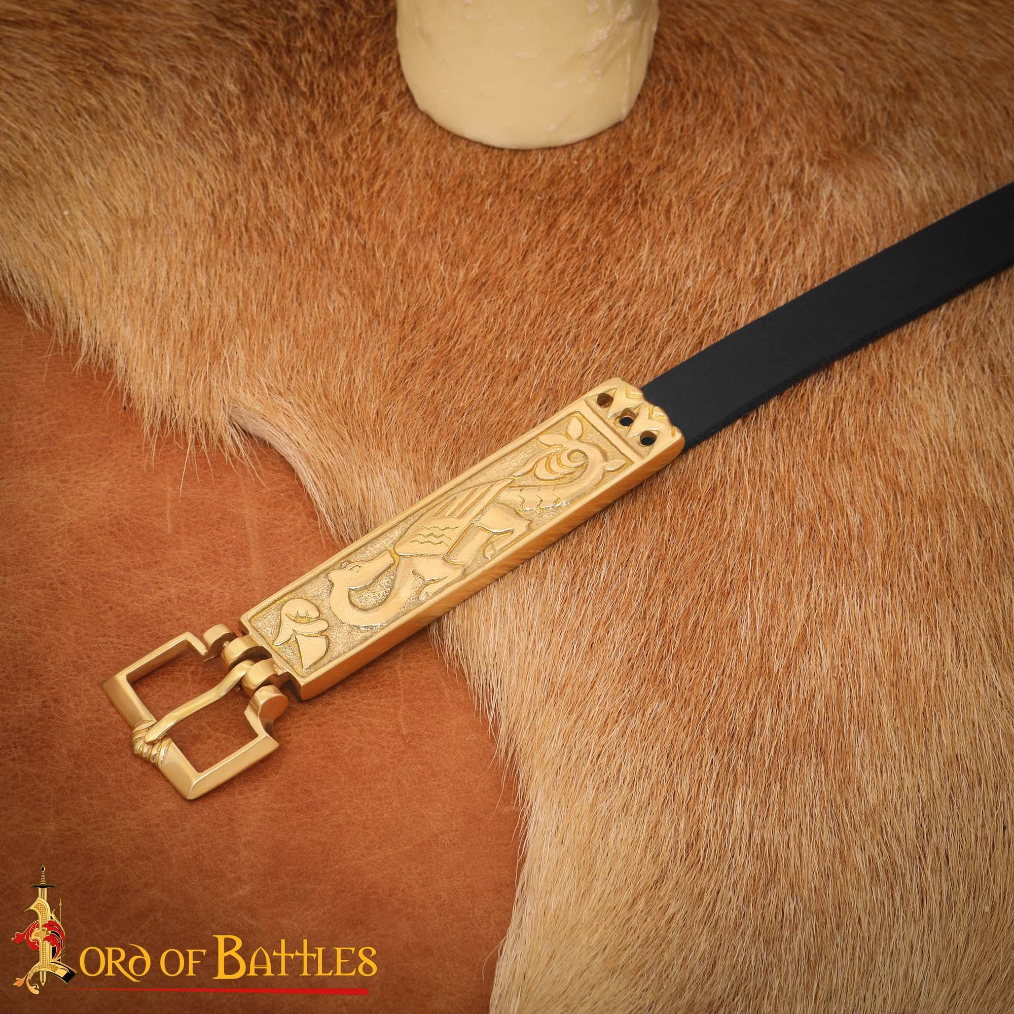 Hebilla de Cinturón Vikinga de Latón Macizo con Forma de Dragón - Diseño Nórdico Grabado - Imagen 2