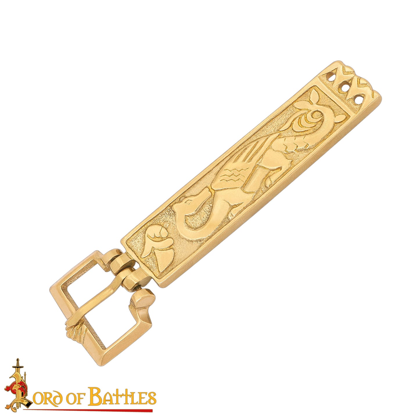 Hebilla de Cinturón Vikinga de Latón Macizo con Forma de Dragón - Diseño Nórdico Grabado - Imagen 4