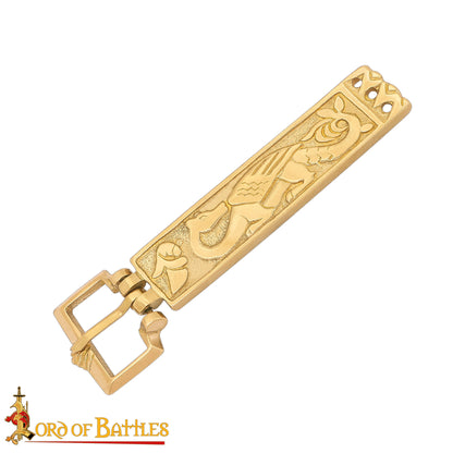 Hebilla de Cinturón Vikinga de Latón Macizo con Forma de Dragón - Diseño Nórdico Grabado - Imagen 4