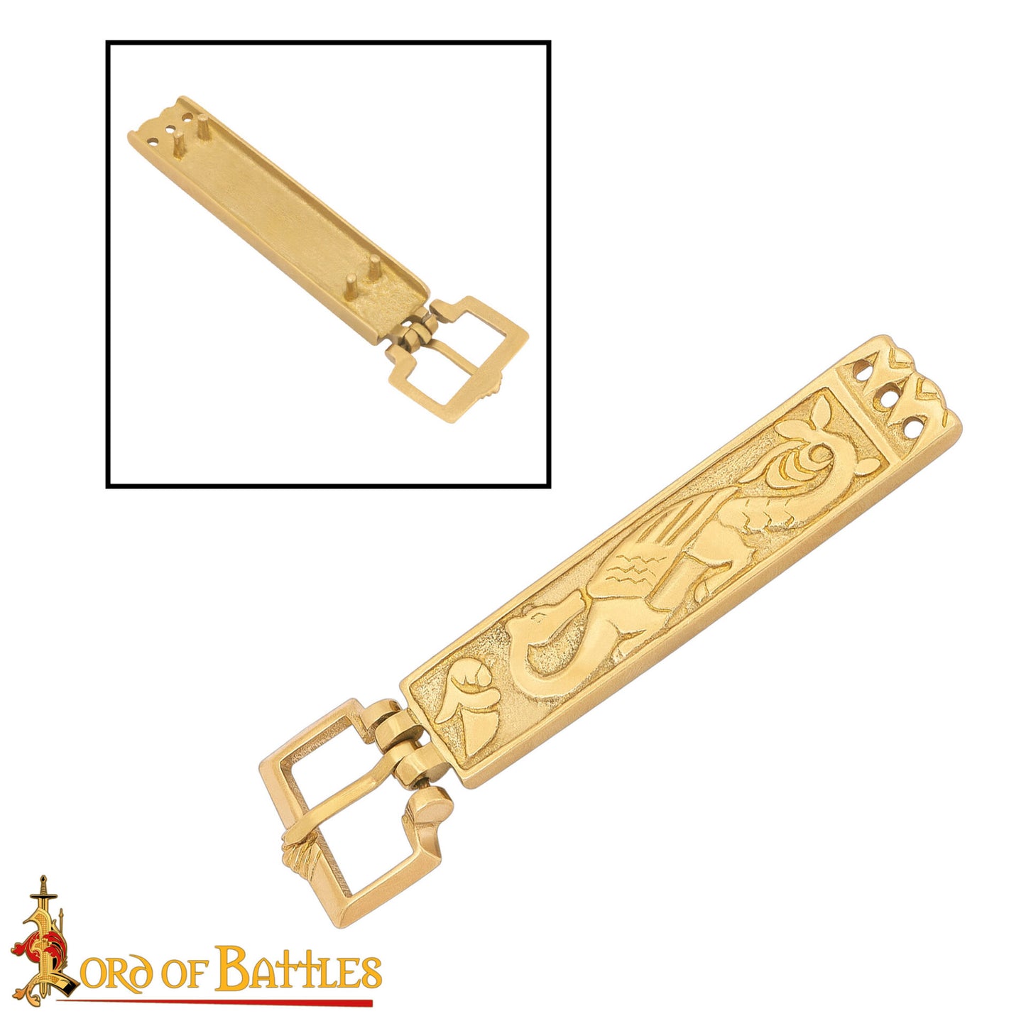 Hebilla de Cinturón Vikinga de Latón Macizo con Forma de Dragón - Diseño Nórdico Grabado - Imagen 5