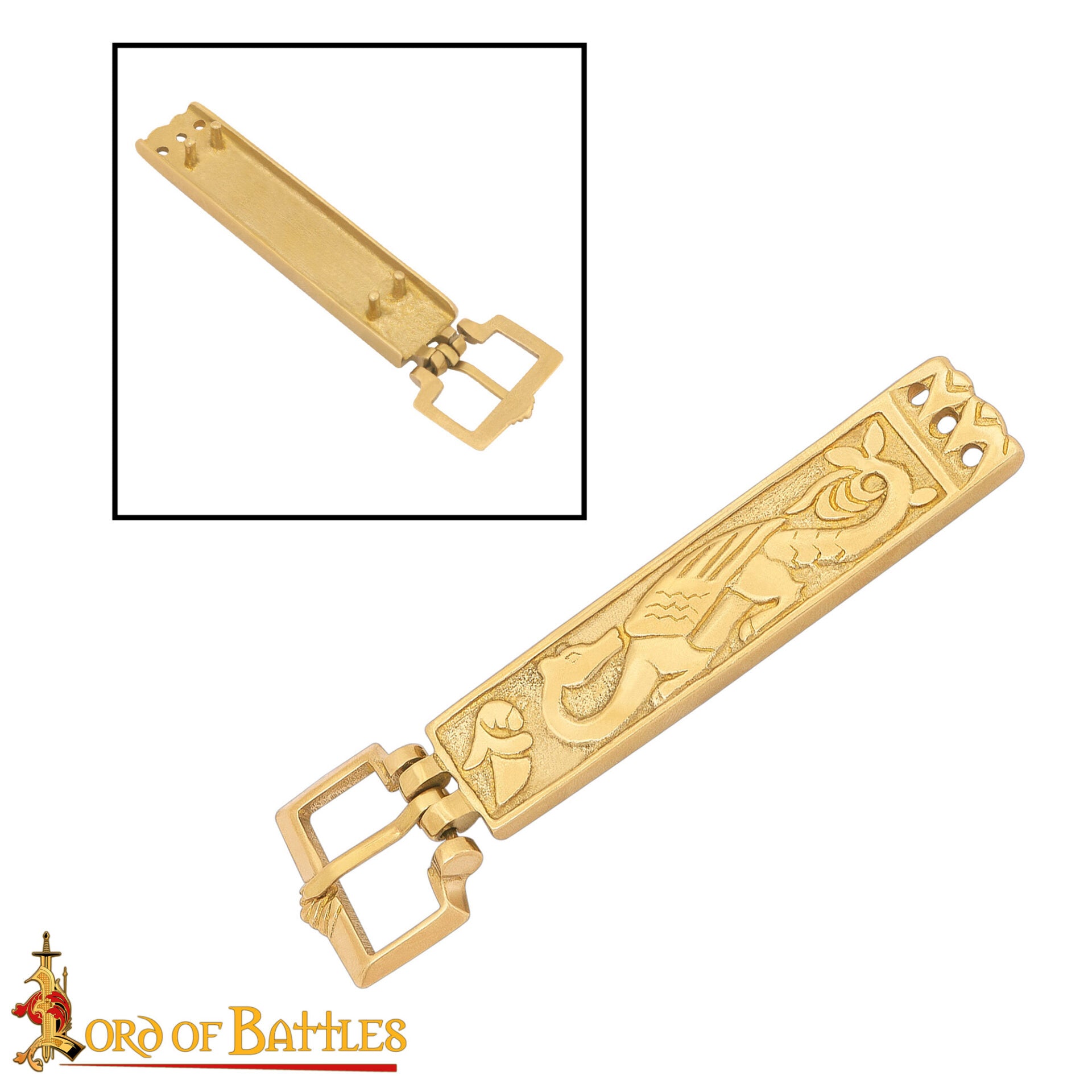 Hebilla de Cinturón Vikinga de Latón Macizo con Forma de Dragón - Diseño Nórdico Grabado - Imagen 5