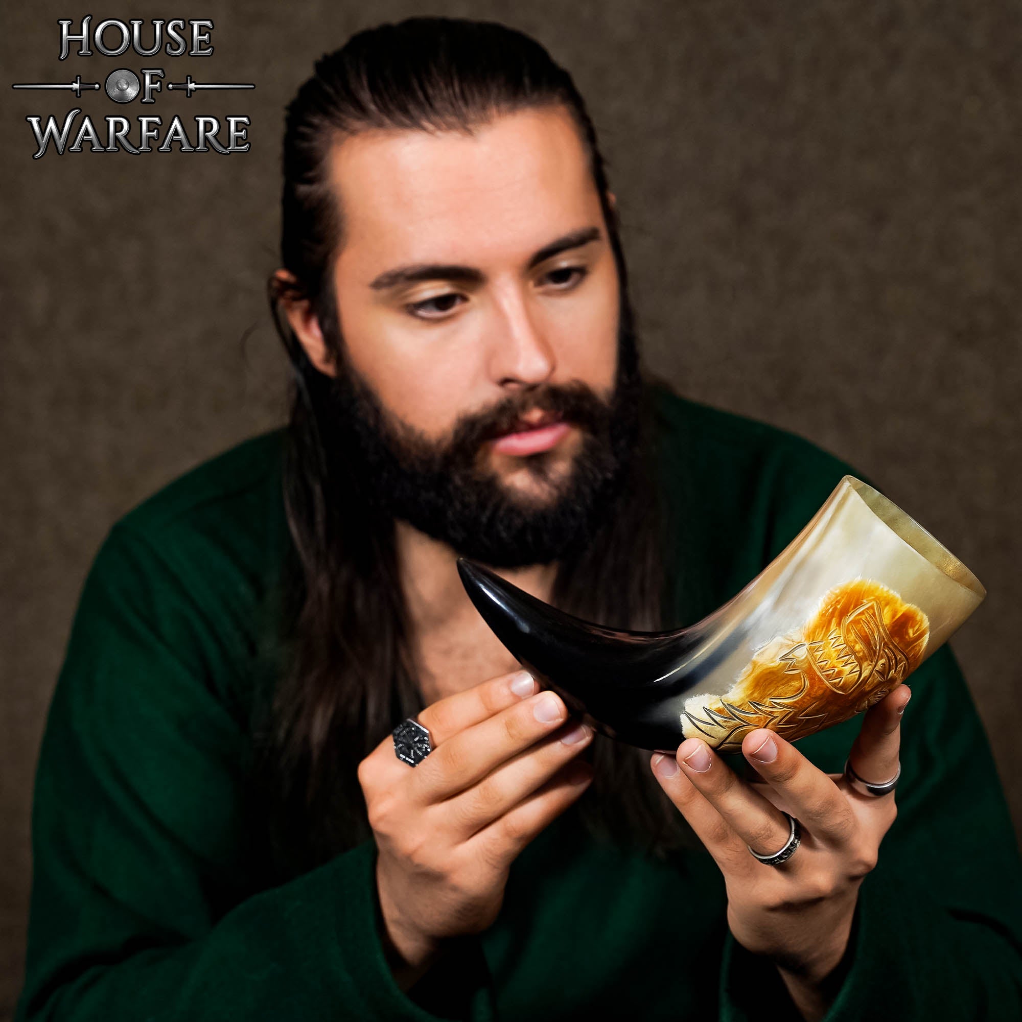 Cuerno para Beber Vikingo Auténtico Fenrir Wolf - Cuerno de Buey Pulido Grabado a Mano - Inspiración Nórdica - Imagen 5