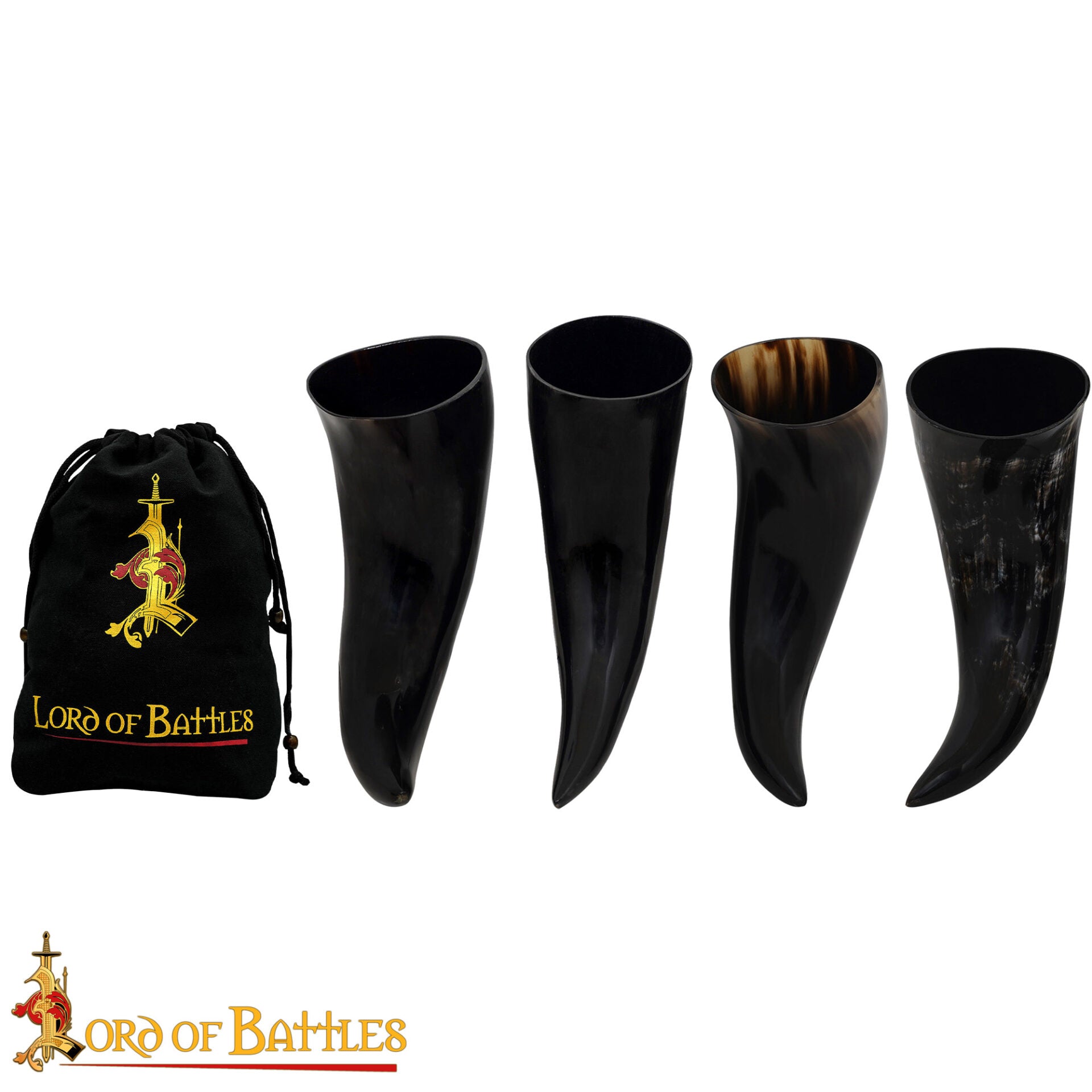 Viking Drinking Ox Horn Juego de 4 - Jarras de Cuerno Pulido de 400 Ml con Bolsa de Almacenamiento de Lona - Imagen 4