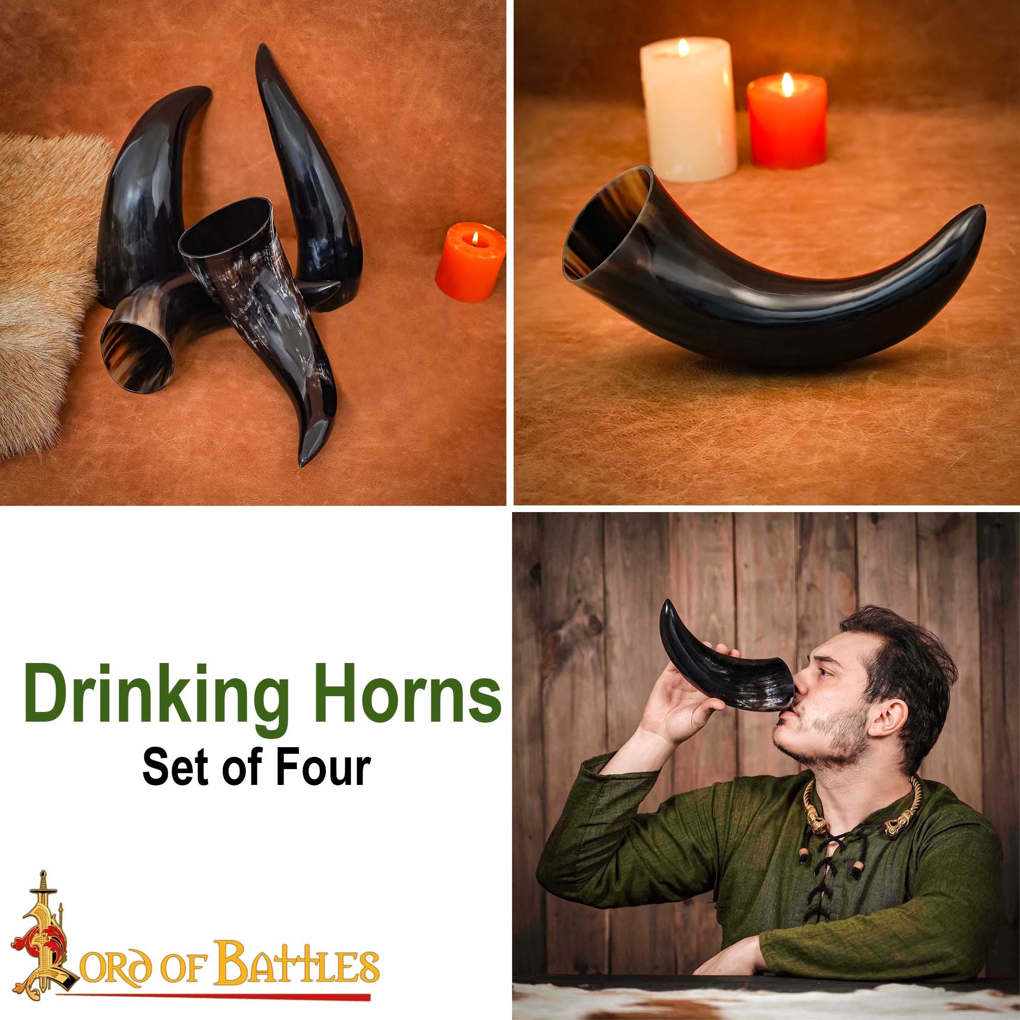 Viking Drinking Ox Horn Juego de 4 - Jarras de Cuerno Pulido de 400 Ml con Bolsa de Almacenamiento de Lona - Imagen 7