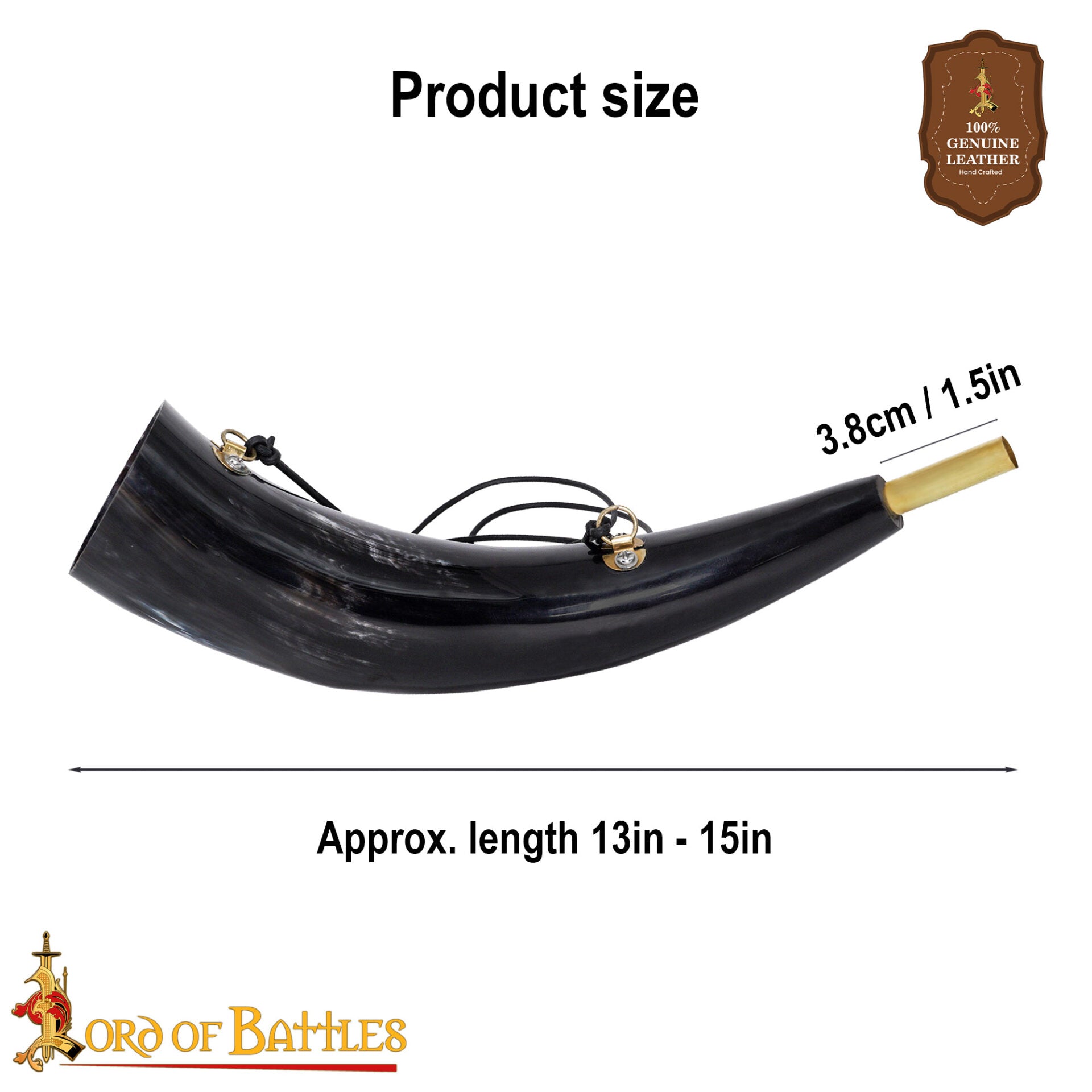 Viking Blowing Horn - Bocina de Buey de Origen Ético con Boquilla de Latón - Imagen 3