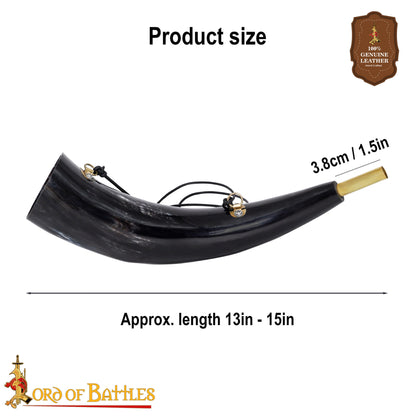 Viking Blowing Horn - Bocina de Buey de Origen Ético con Boquilla de Latón - Imagen 3