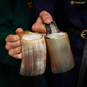 Juego de 2 Tazas de Cerveza Mythrojan Viking Horn - Tazas de Cerveza de Cuerno de Buey Pulidas a Mano con Asa - Tazas de Cerveza de Hidromiel de 4.5 - Imagen 1